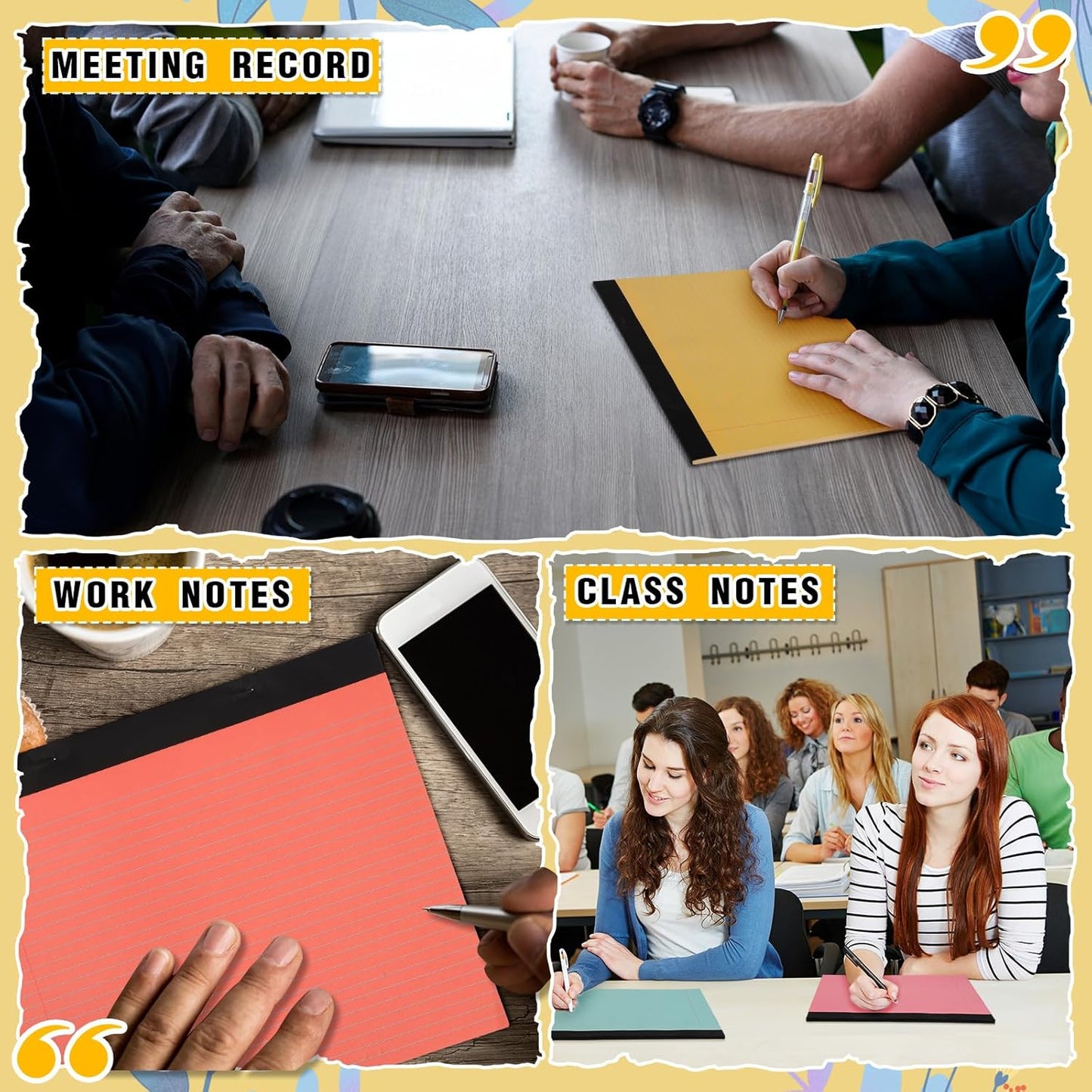 Lincia 12 Pcs 11" x 9.5" Legal Pads College Ruled Notepad Landscape Notebook Horizontal Lined Notebook 80 Gsm Assorted Colors Paper Pastel Writing Pads for School Office, 40 Sheet (Bright Color)