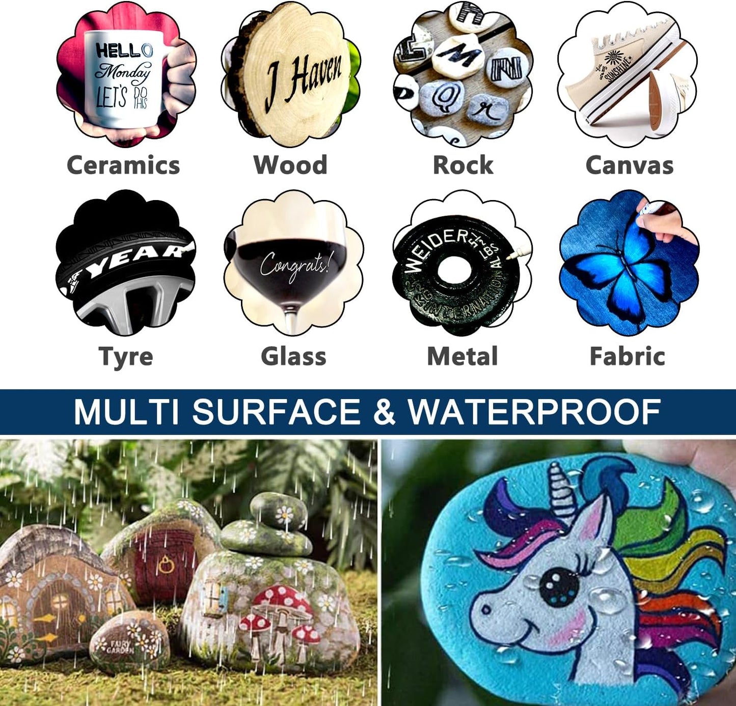 TFIVE Silver Paint Pens Markers - 12 Pack Oil Based Permanent Marker, Medium Tip, Never Fade, Quick Dry, Waterproof Paint Pen for Rocks Painting, Wood, Fabric, Plastic, Canvas, Glass, Metal