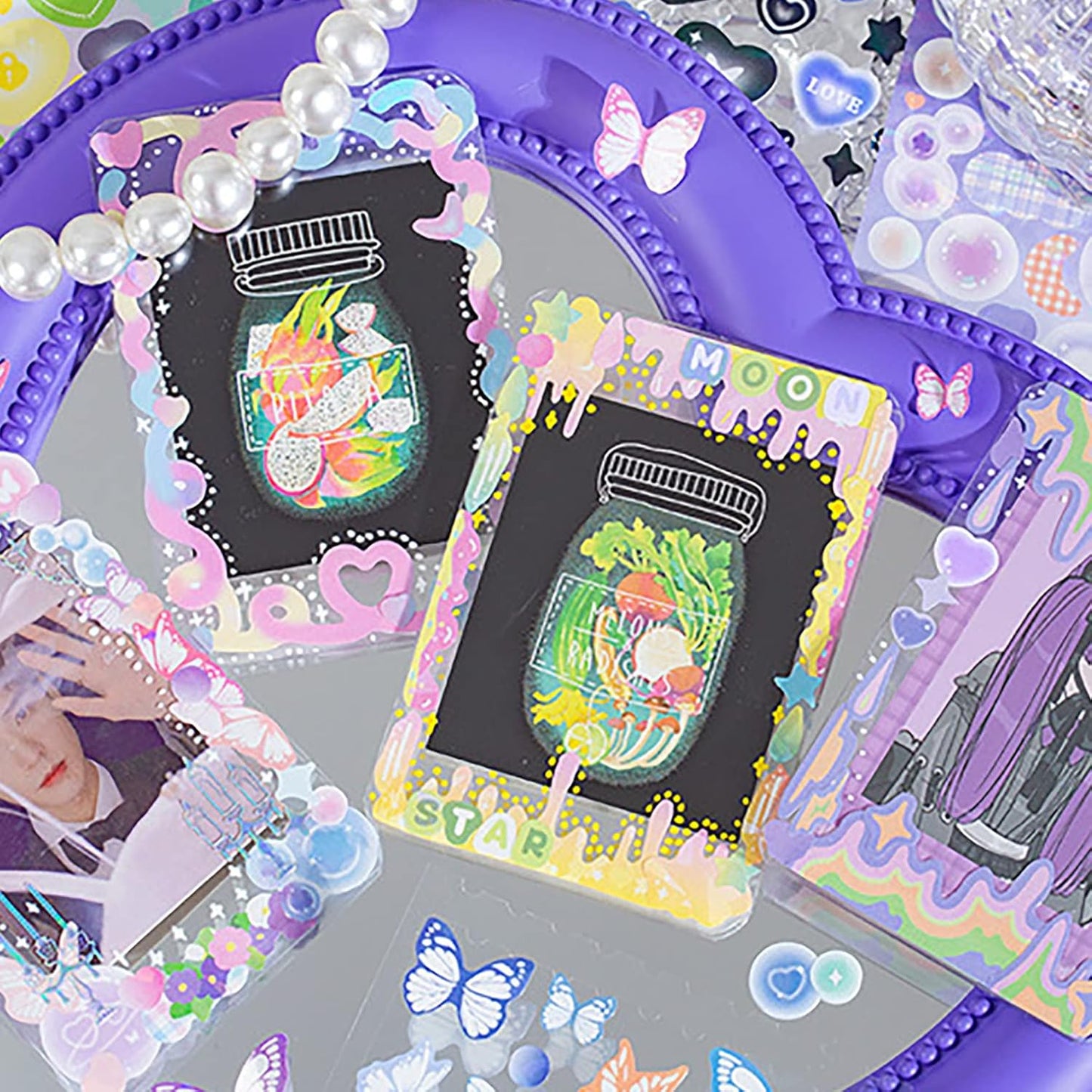 Doraking 50 Sheets Sticker Book, Self Adhesive Laser Love Cute Stickers for Arts Craft Greeting Cards Scrapbook Home Decoration DIY Deco Stickers(B)