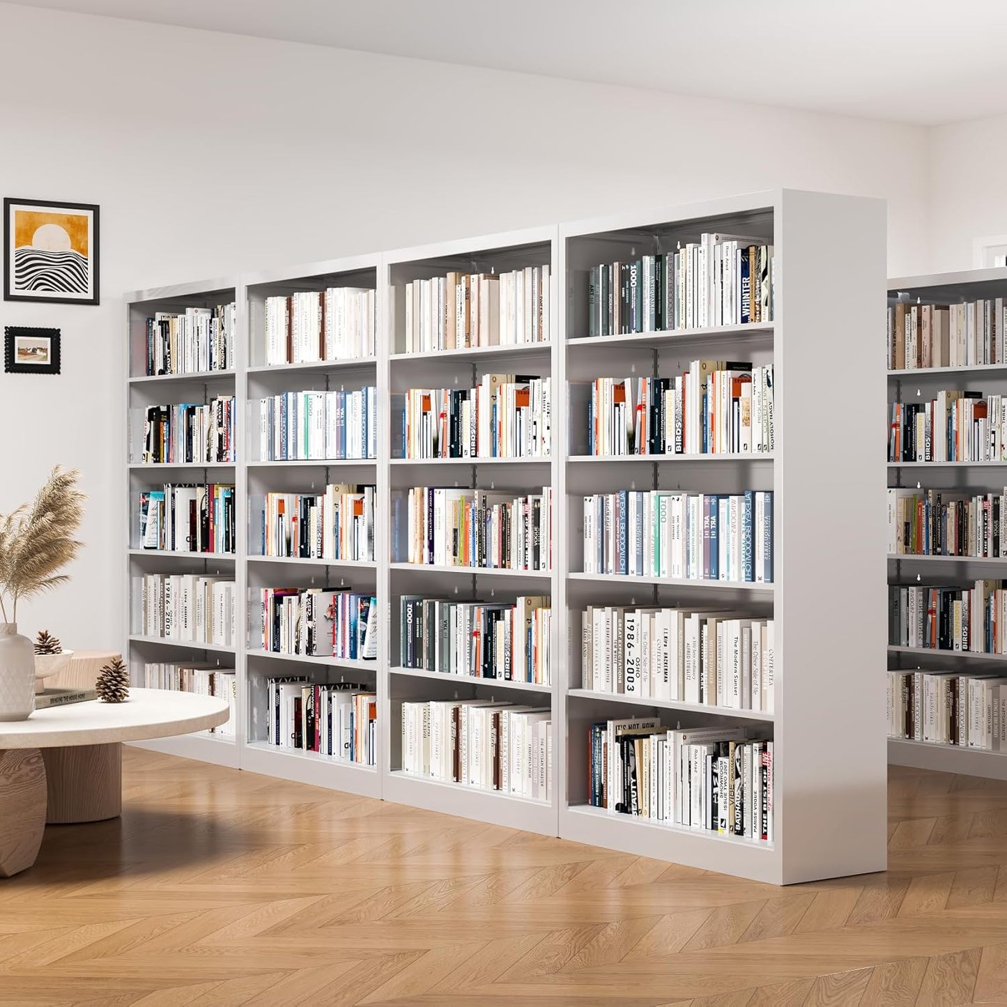 White Metal Bookshelf, 66" Tall Bookcase, Industrial Bookshelves and Bookcases, 5 Shelf Bookcase with Adjustable Shelves, Heavy Duty Book Cases for Office, Home, Library, Living Room, School