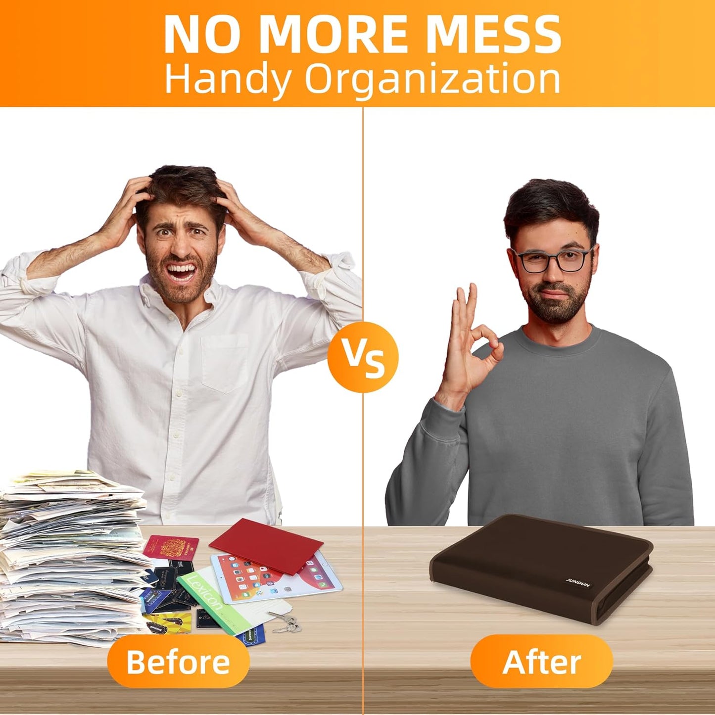 JUNDUN Accordion File Organizer - Fireproof Folder with Zipper & Labels - 12 Pocket Expanding File Folder with Multi-Pockets Paper Folder for Letter A4 Files | Receipt and More (Brown)