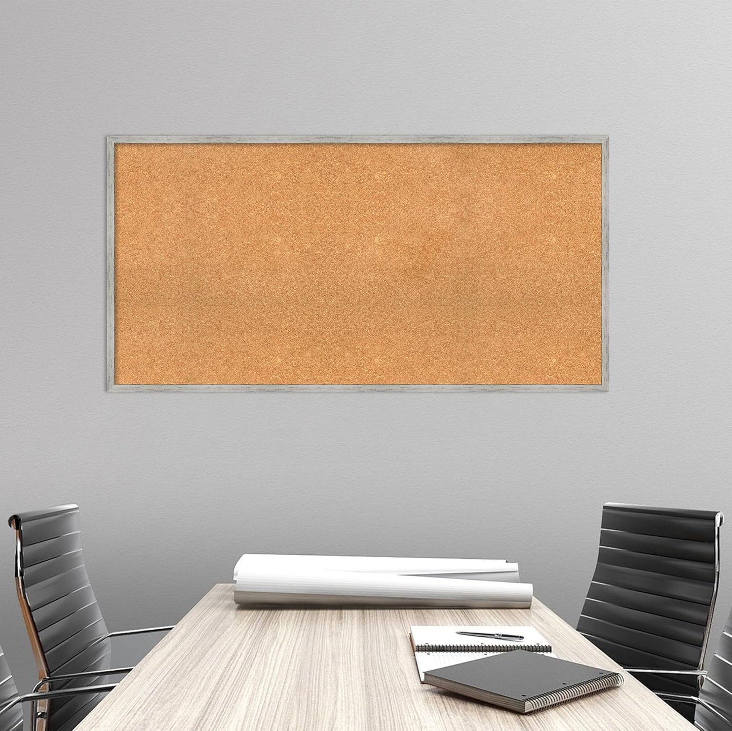Amanti Art Natural Cork Board for Wall, 25x49 Vision Board with White Frame, Oversize Corkboard Office Decor for Home Organization, Cottage Corkboard Pinboard to Display Items for Home Organization