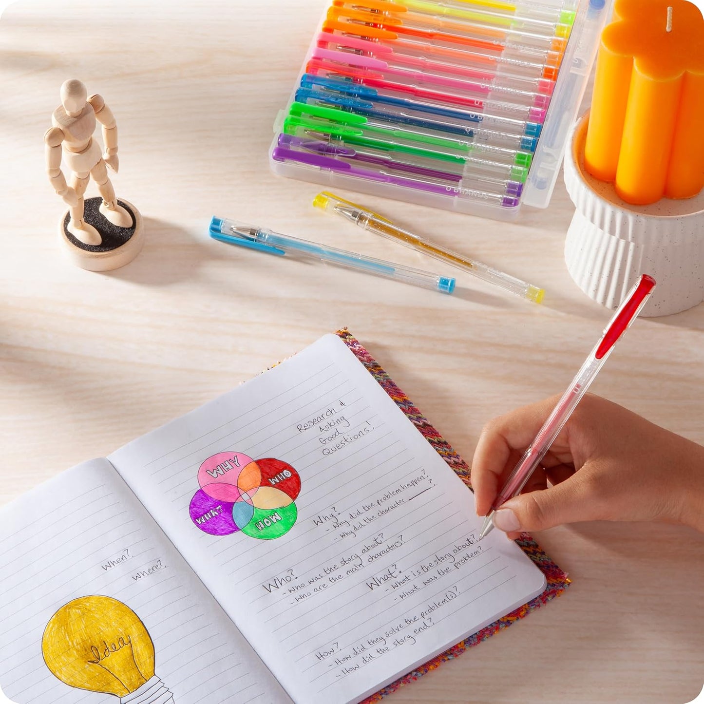 U Brands Metallic Gel Pens, Set of 60, Assorted Point Sizes, Glitter, Pastel, Neon and Classic Assorted Colors