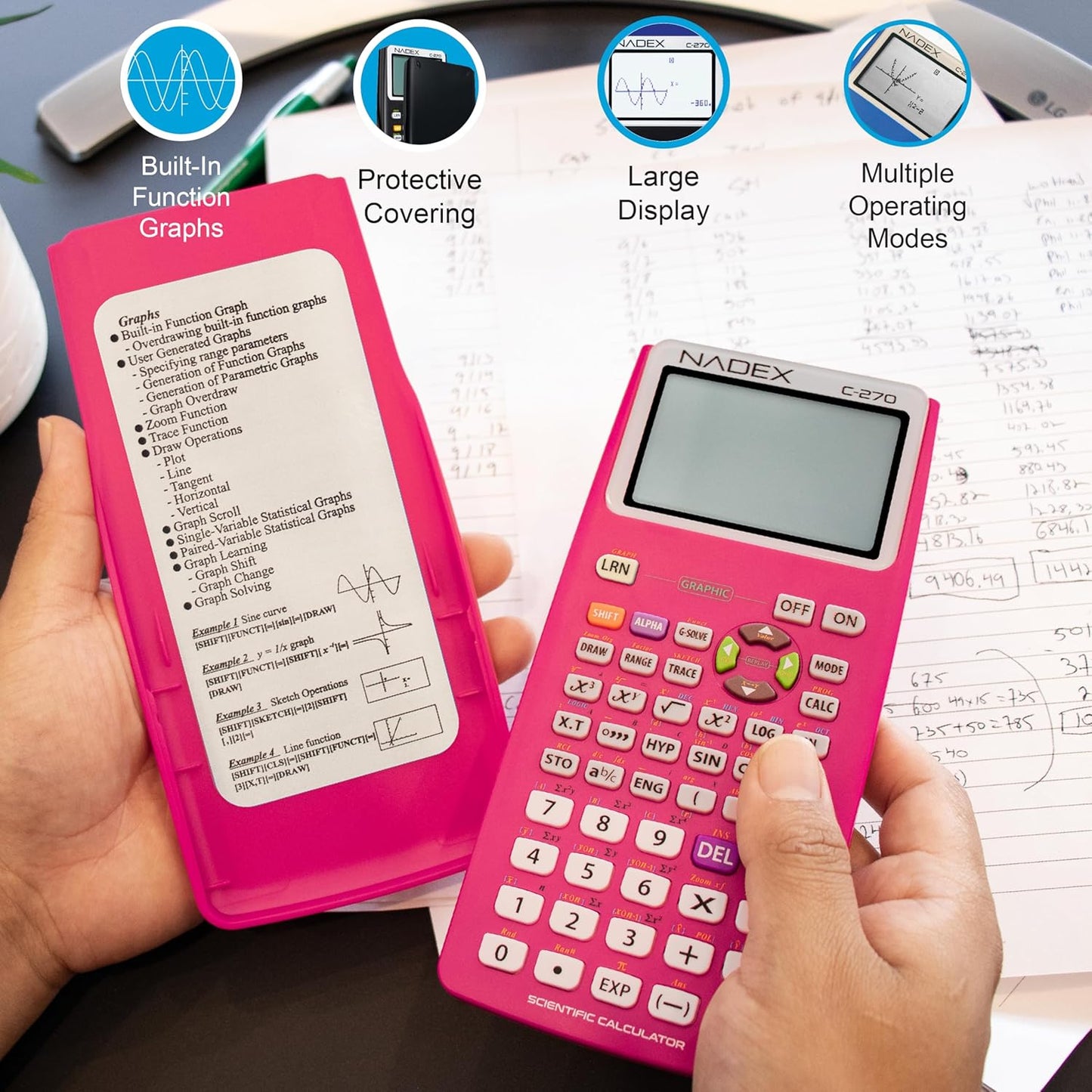 Scientific Calculator with Graph Functions for College and High School Students, Engineering, Advanced Mathematics, Calculus, Algebra, Geometery, Trigonometry, Statistics, Physics, Chemistry - Pink