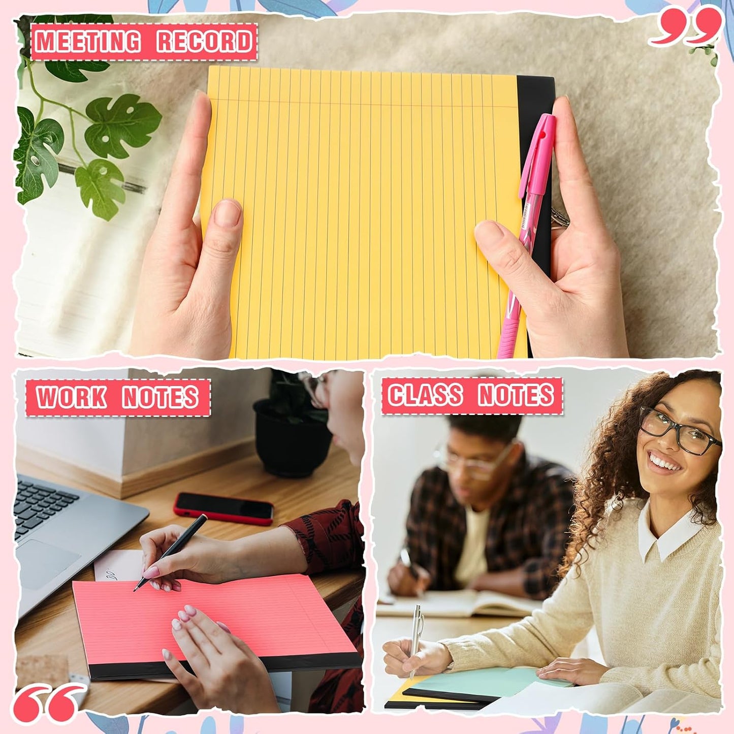 Lincia 6 Pcs 11" x 9.5" Legal Pads College Ruled Notepad Landscape Notebook Horizontal Lined Notebook 80 Gsm Assorted Colors Paper Pastel Writing Pads for School Office, 40 Sheet (Childish Color)