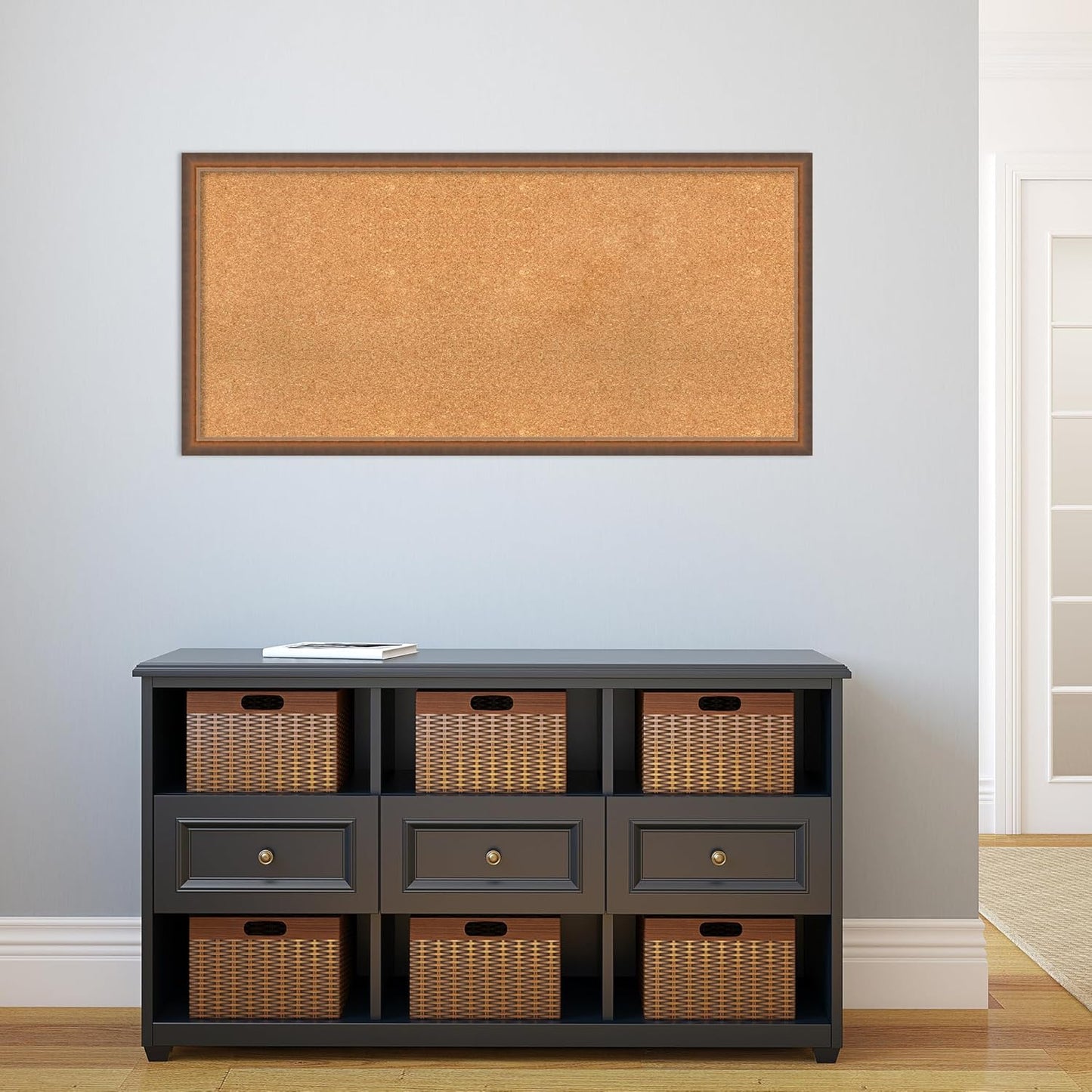Amanti Art Natural Cork Board for Wall, 22x46 Vision Board with Bronze Frame, Oversize Corkboard Office Decor for Home Organization, Modern Corkboard Pinboard to Display Items for Home Organization