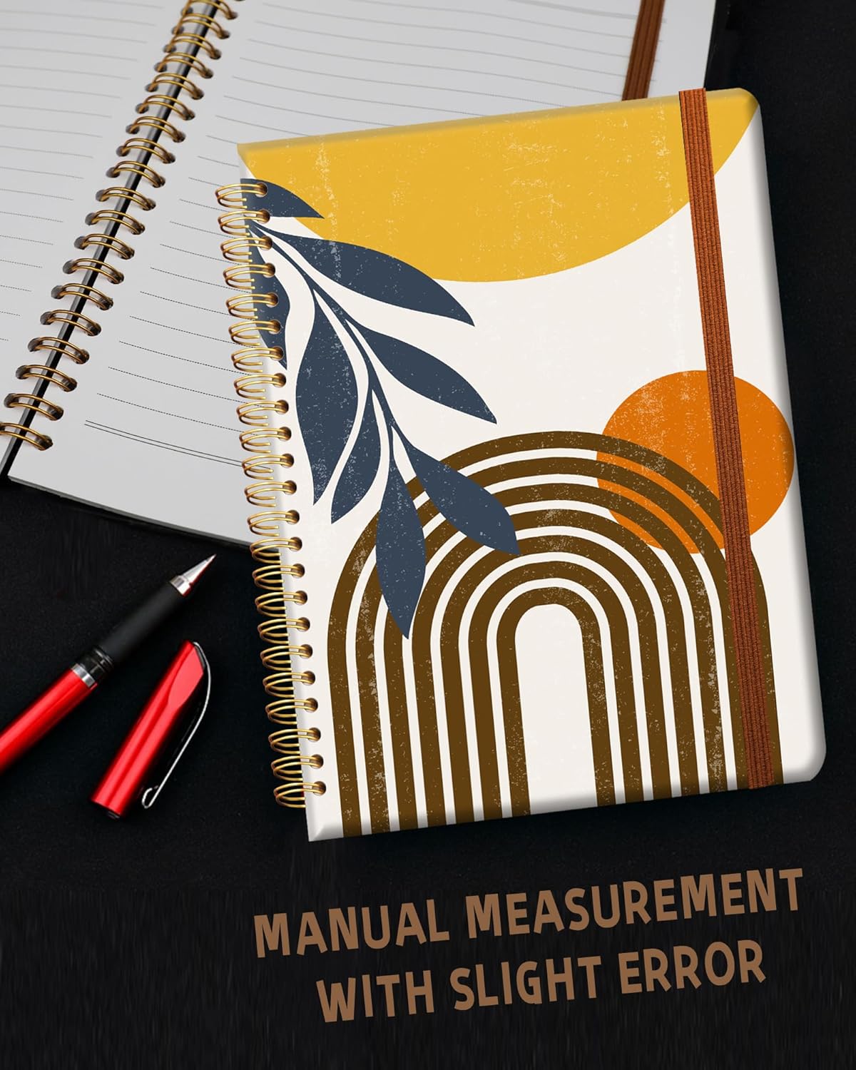 Ruled Spiral Writing Notebook,A5 Hardcover Lined College Journal for Women Lady,Fashion Puppy Watercolor Strong Twin-Wire Binding with Premium Paper,8.4" X 6",Perfect for School,Office,Home Gifts(Abstract Boho Sun Moon Leaves)