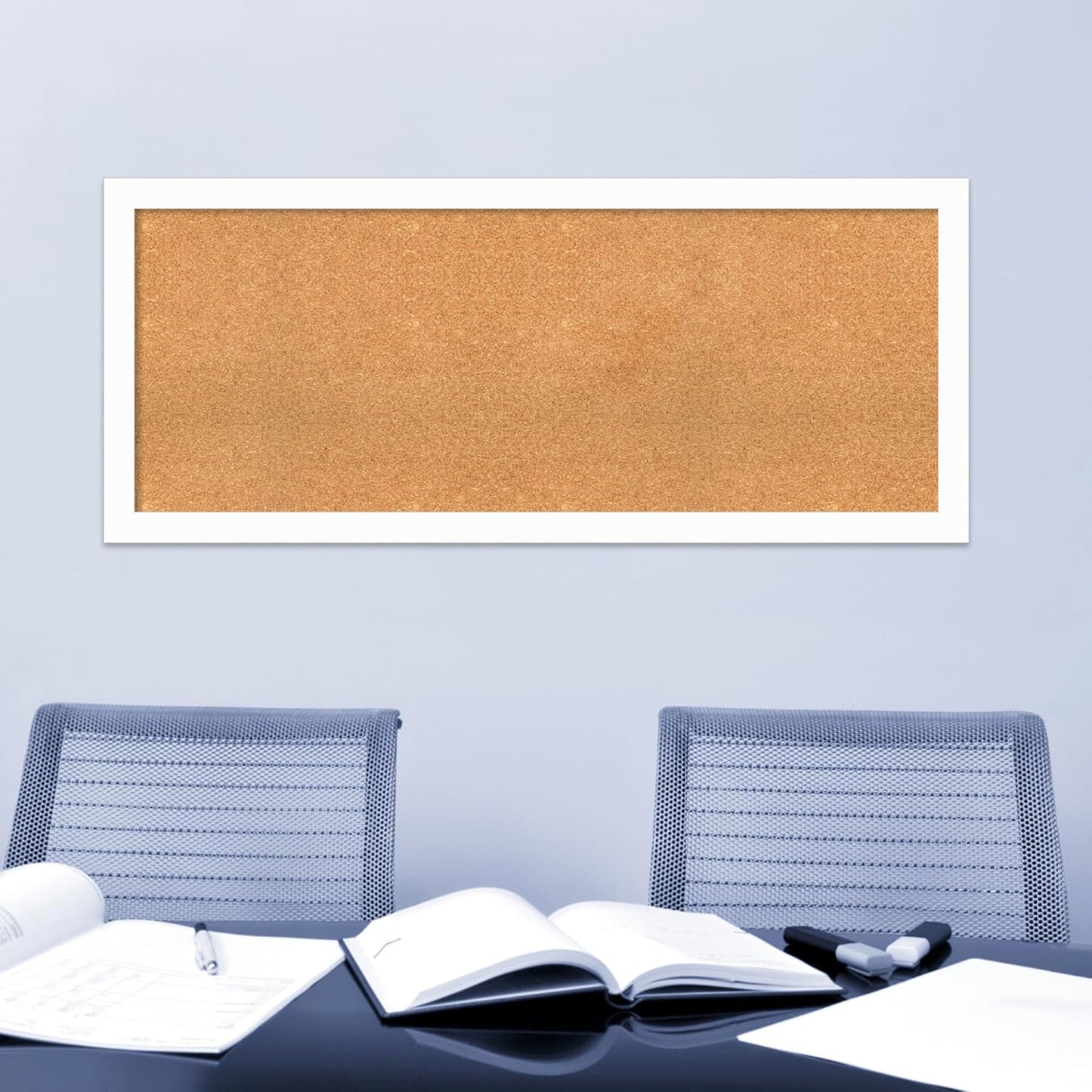 Amanti Art Natural Cork Board for Wall, 23x55 Vision Board with White Frame, Oversize Corkboard Office Decor for Home Organization, Casual Corkboard Pinboard to Display Items for Home Organization in