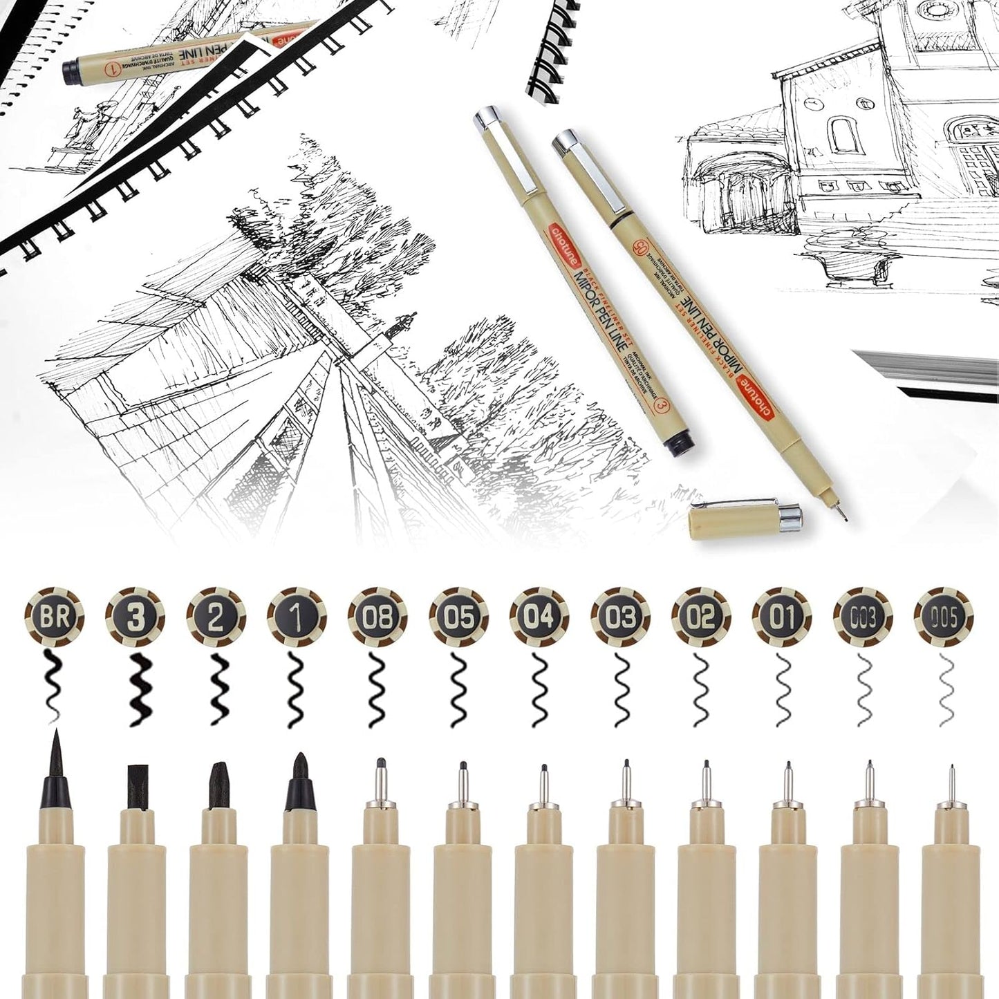 Micro Fineliner Drawing Art Pens: 12 Black Fine Line Waterproof Ink Set Artist Supplies Archival Inking Markers Liner Professional Sketch Outline Anime Sketching Artist Illustration Watercolor