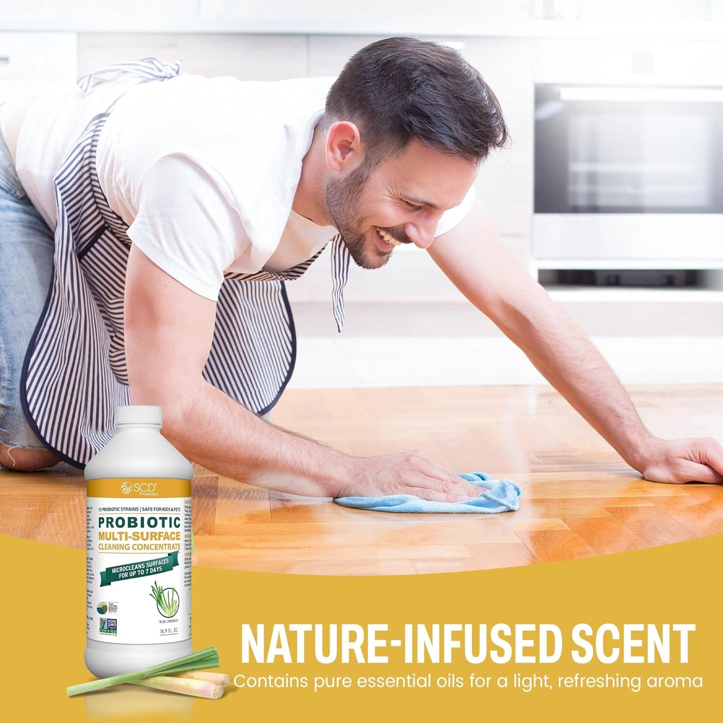 Probiotic Multi-Surface Cleaning Concentrate, Lemongrass – USDA Certified Biobased, Microcleans Surfaces for Up to 7 Days, Refill Bottle Makes 2 Gal Probiotic Spray Cleaner – 17 Fl Oz.