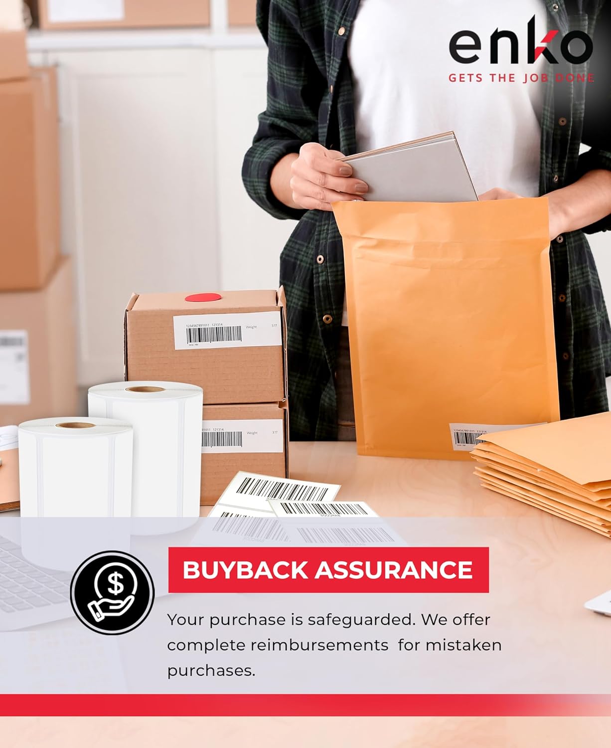 enKo 4" x 2" Labels for Zebra Desktop Printers (48 Rolls | 36,000 Labels) Direct Thermal Address Mailing Shipping Barcode FBA Stickers FNSKU Label for Zebra and Eltron (Perforated)