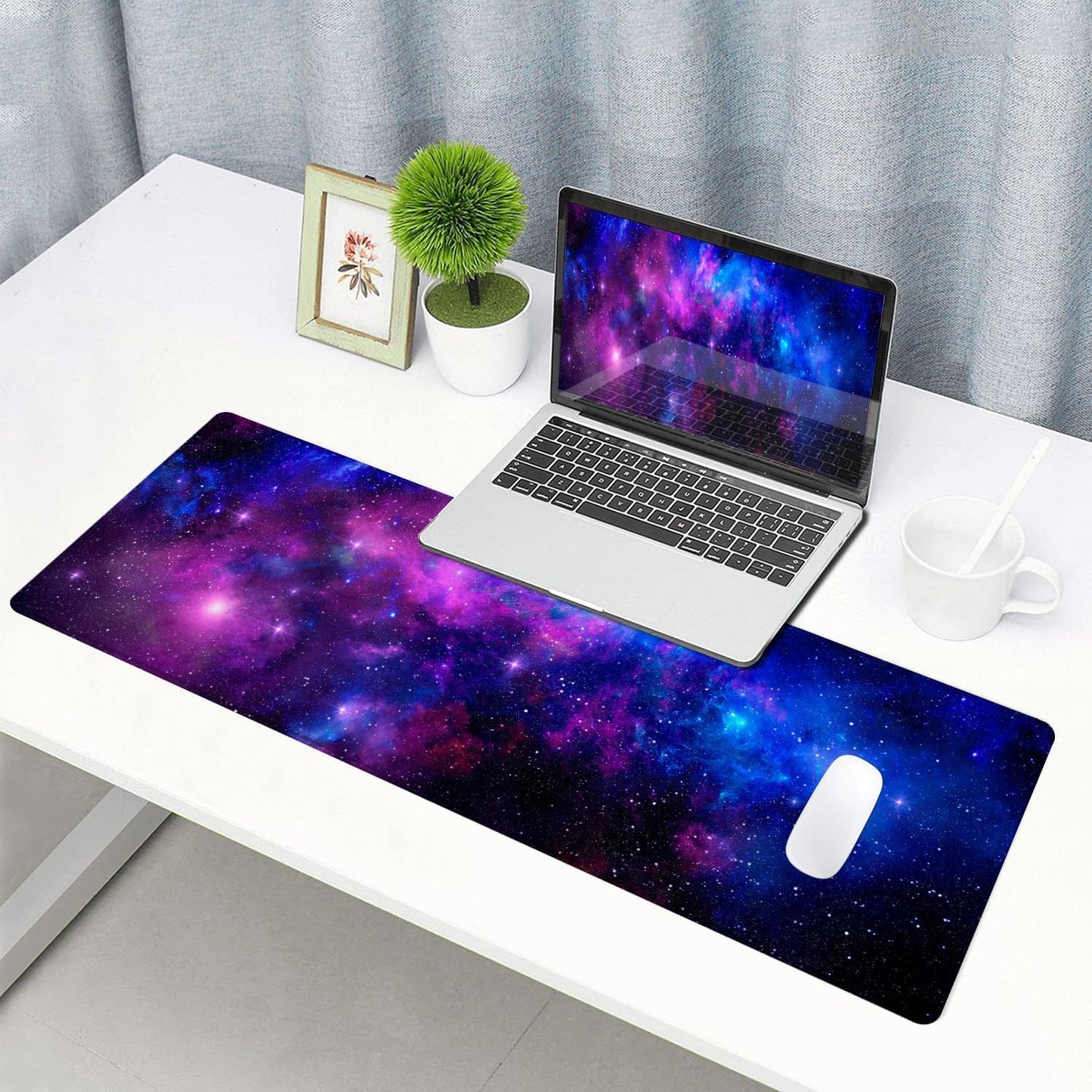 Large Mouse Pad, Extended XL Gaming Mousepad, Non-Slip Rubber Base Keyboard Mouse Mat Desk Pad for Work, Game, Office, Home, 31.5 x 11.8 in, Purple Galaxy, PL230707027