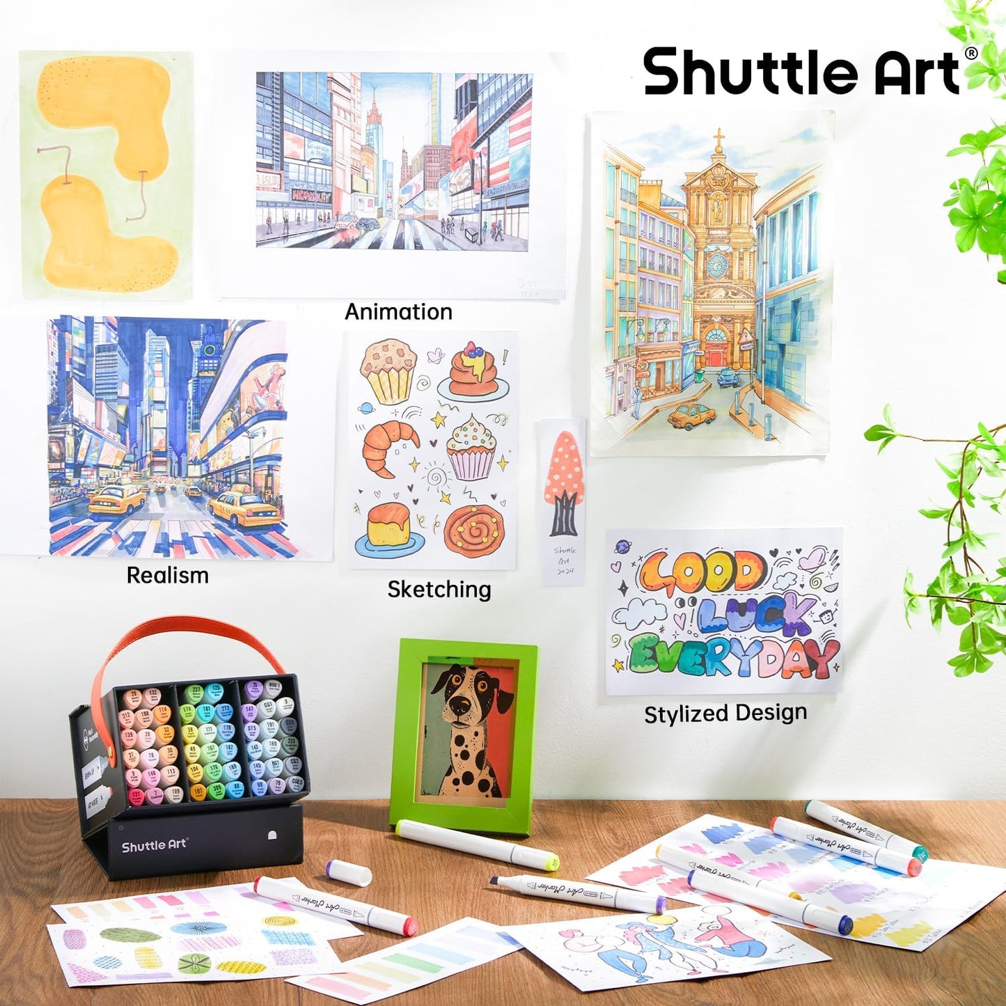 Shuttle Art Pastel Alcohol Markers Brush tip, Dual Tip Brush & Fine Tip Art Marker Set, 50 Colors plus 1 Blender Marker Pens with Case Perfect for Illustration Kids Students Adults Coloring Sketching