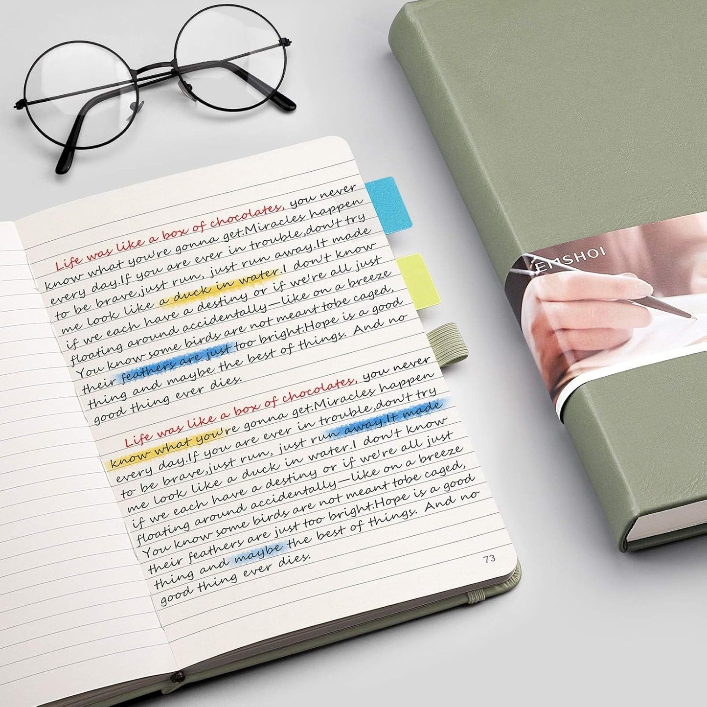 EMSHOI Lined Journal Notebook - 120gsm Thick Leather Journal with Sticky Notes, 256 Numbered Pages A5 Hardcover College Ruled Notebook for Women Men Work School Writing, Medium 5.75" x 8.38"-Green