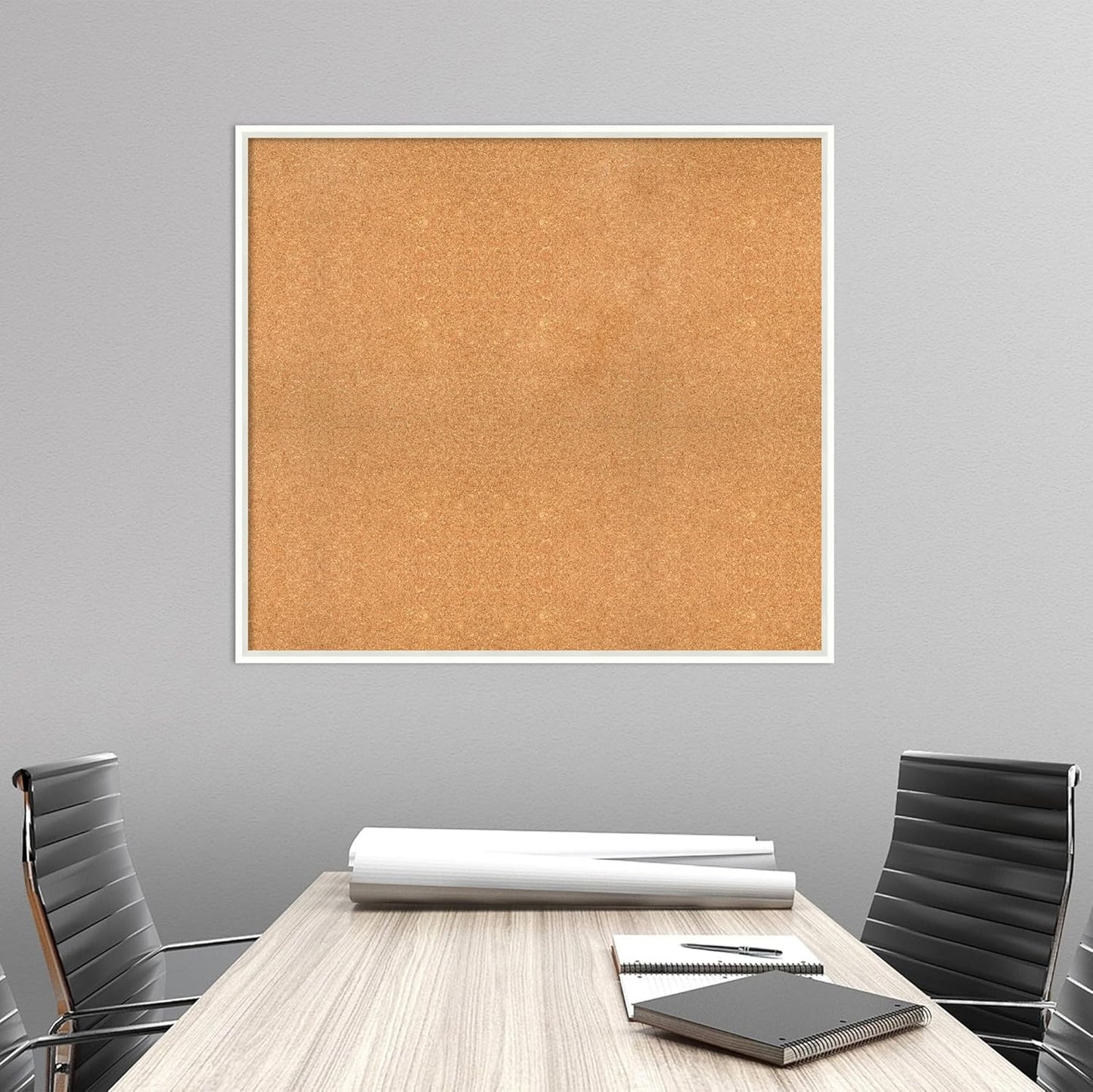 Amanti Art Natural Cork Board for Wall, 35x39 Vision Board with White Frame, Oversize Corkboard Office Decor for Home Organization, Modern Corkboard Pinboard to Display Items for Home Organization in