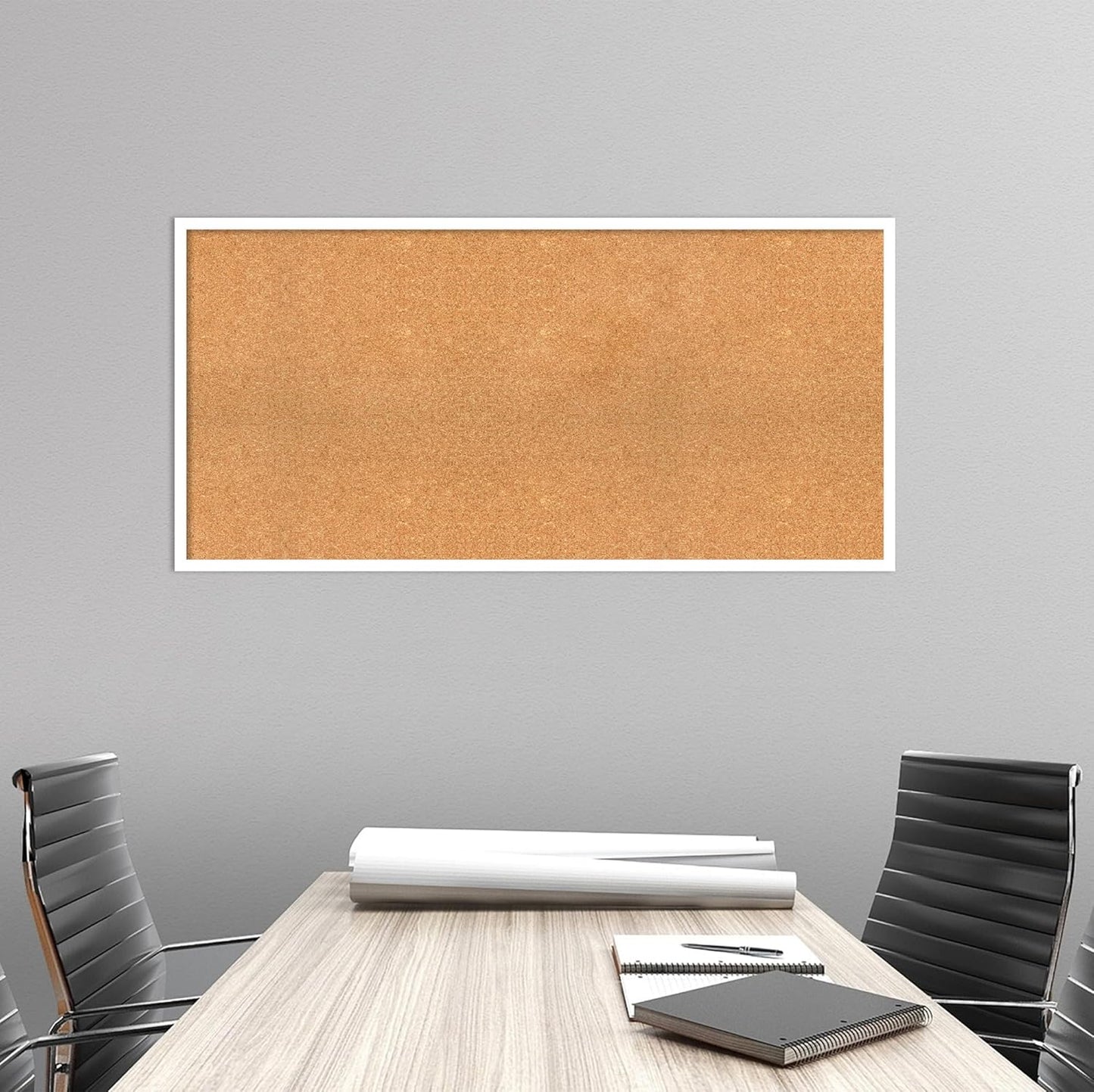 Amanti Art Natural Cork Board for Wall, 23x47 Vision Board with White Frame, Oversize Corkboard Office Decor for Home Organization, Modern Corkboard Pinboard to Display Items for Home Organization in