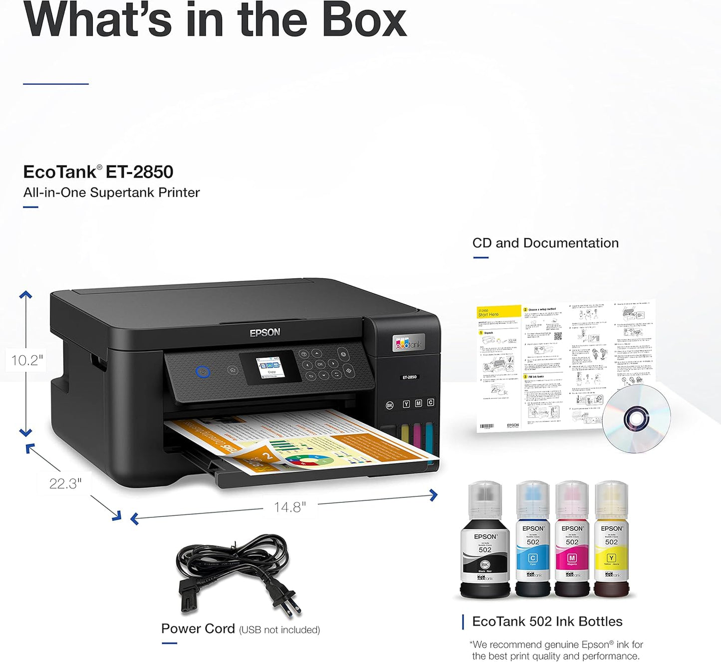 Epson EcoTank ET-2850 Wireless Color All-in-One Cartridge-Free Supertank Printer with Scan, Copy and Auto 2-Sided Printing - Black, Medium