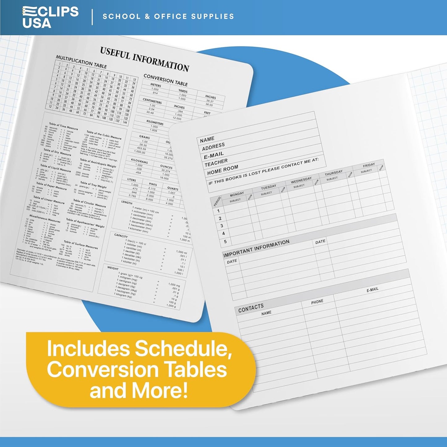 E-CLIPS USA Composition Notebooks, Quad Ruled, Graph Paper Composition Notebook, Hard Cover Marble Graph Composition Notebook, 100 sheets, 9.75″ x 7.50″ (4 Pack)
