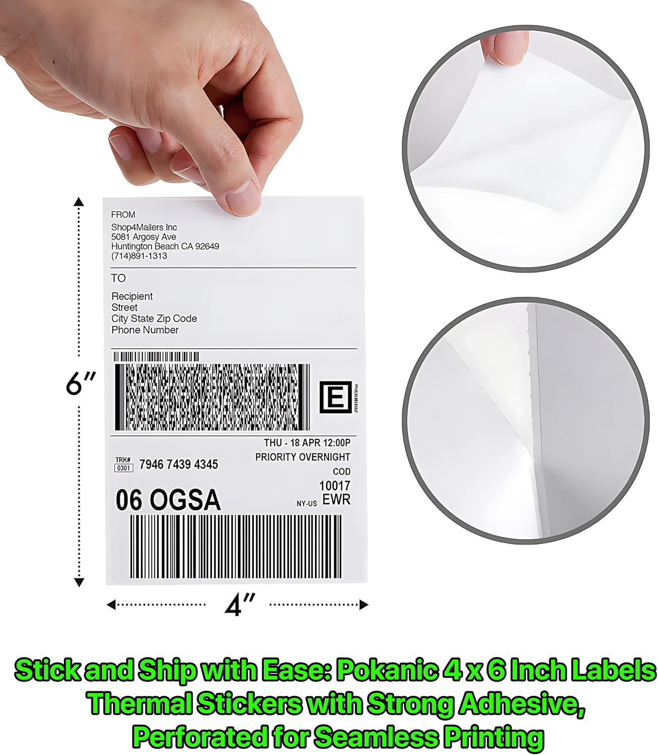 Roll 4 x 6 inch - 500 Thermal Labels Direct White Strong Adhesive Perforated Postage Shipping Printer Compatible with Zebra SNBC Epson Rollo (500 Labels, 1 Roll)