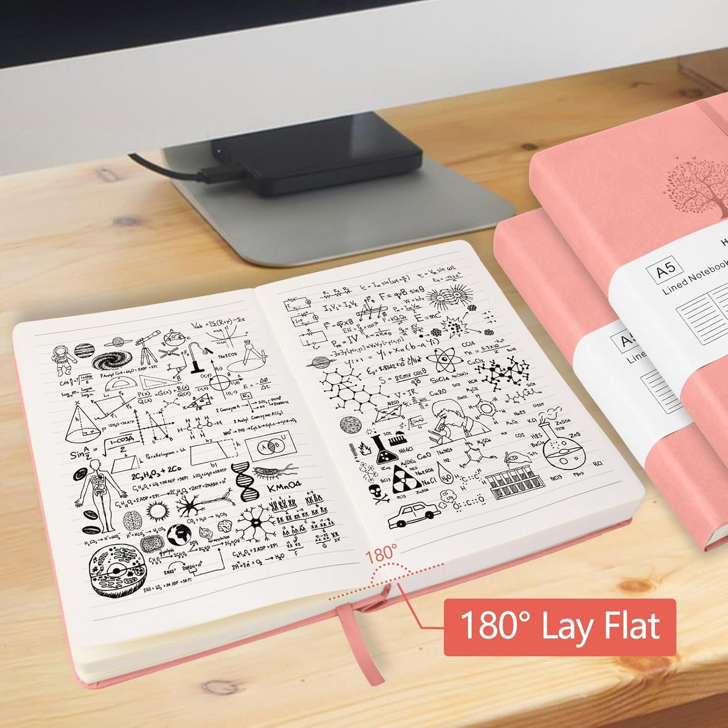 Journals for Writing, A5 Leather Ruled Notebook with 400 Pages, 100 Gms College Ruled Journal with Thick Paper, Hardcover with Inner Pocket & Pen Holder, Pink