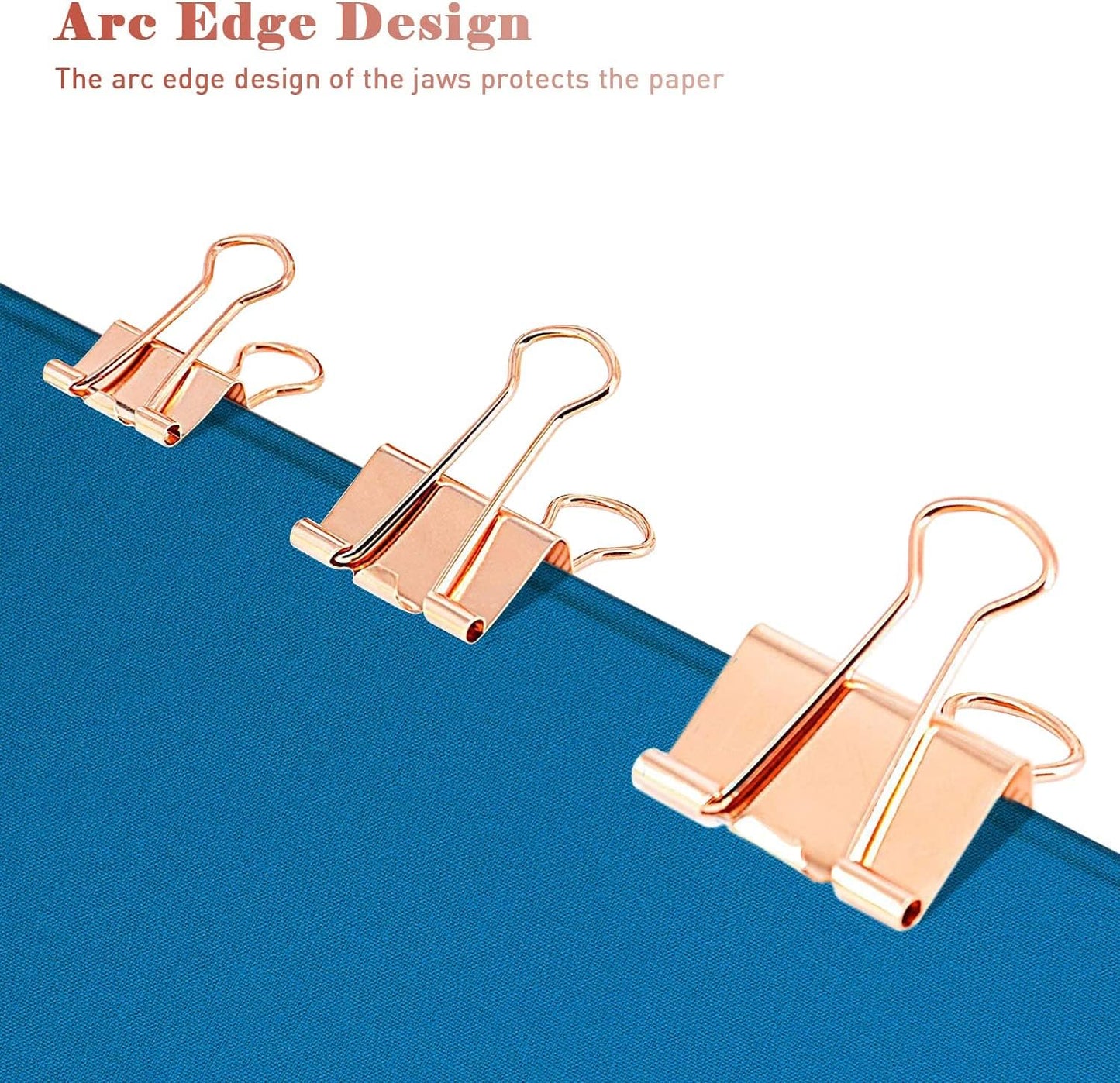 Large Rose Gold Binder Clips 1.6 inch 24 pcs, Capacity 0.66 Inch 41 mm fold Clips, Large Binder Clips, Paper Binder Clips, Large Paper Clips, Office Clips, Great Binder Clips