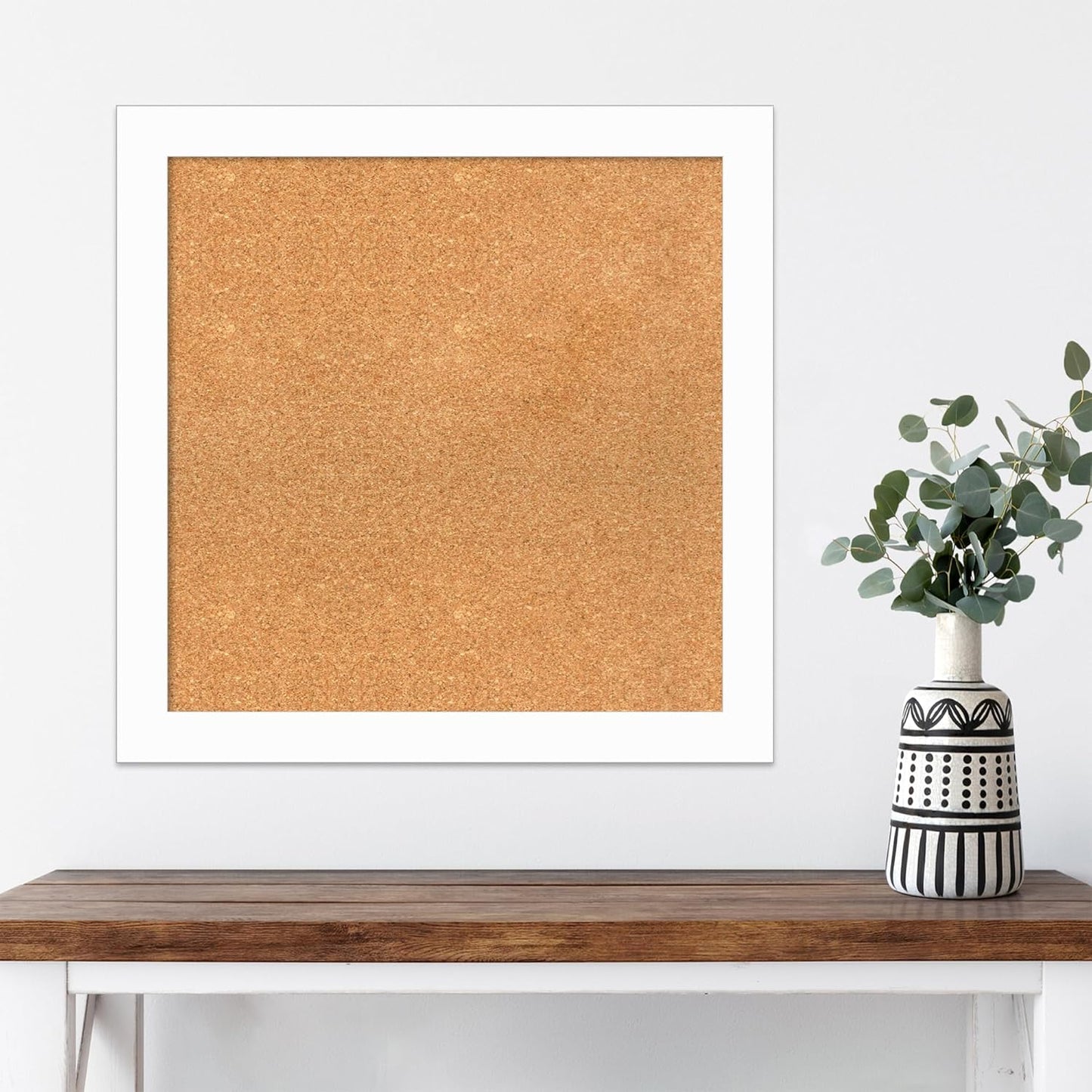 Amanti Art Natural Cork Board for Wall, 25x25 Vision Board with White Frame, Medium Corkboard Office Decor for Home Organization, Casual Corkboard Pinboard to Display Items for Home Organization in