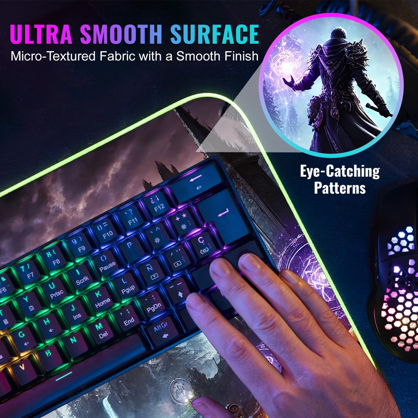 Gaming Mouse Pad - Desk Mat Gaming Mouse Pad , Medium Extra Large Extended Big Long Huge XL XXL and XXXL RGB LED Light Mousepad For a Computer , PC Mats Mousepads Sorcerers Fate