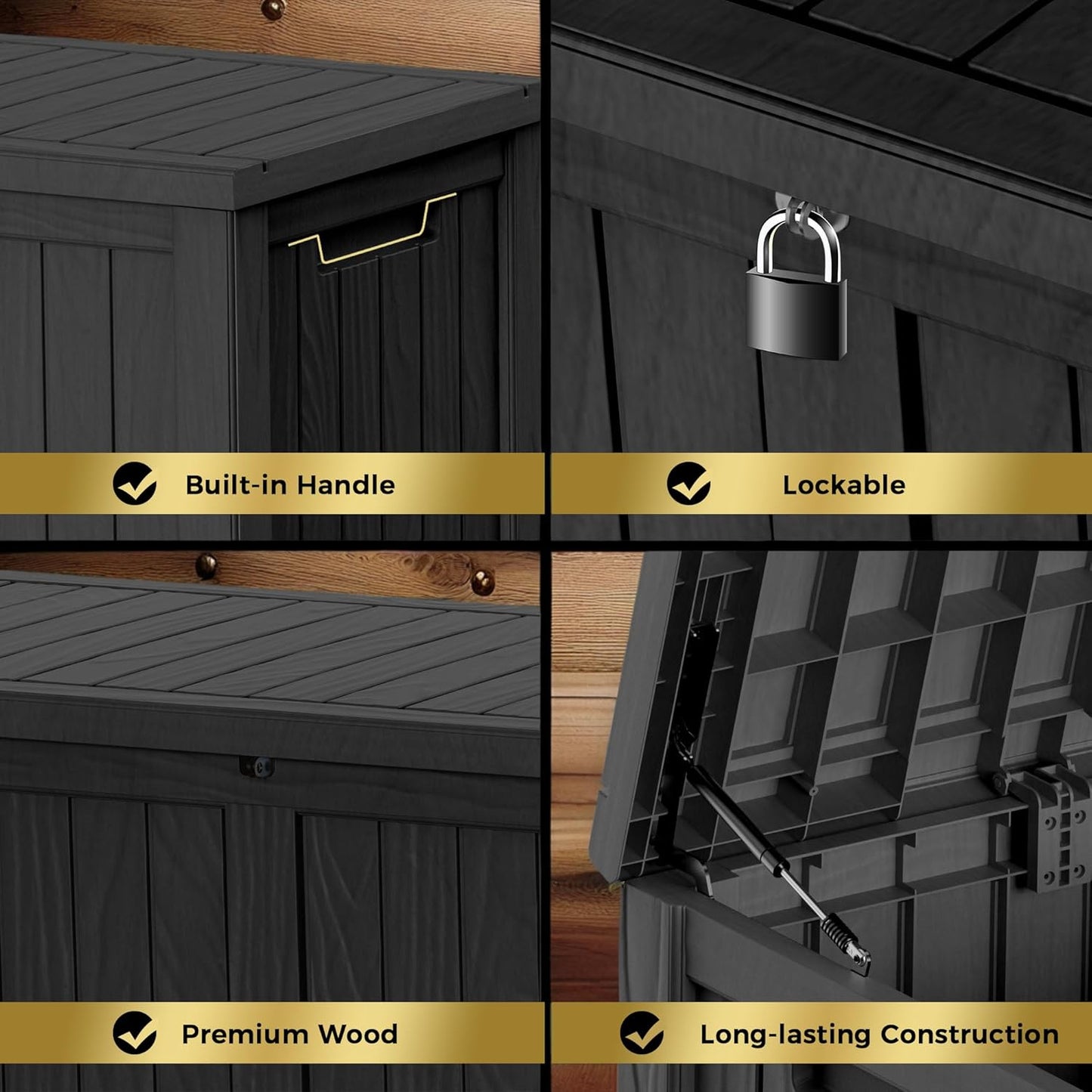 150 Gallon Lockable Resin Deck Box, Waterproof & UV-Resistant Outdoor Storage Box for Outdoor Cushion Storage, Garden Tools & Pool Accessories Storage, Black