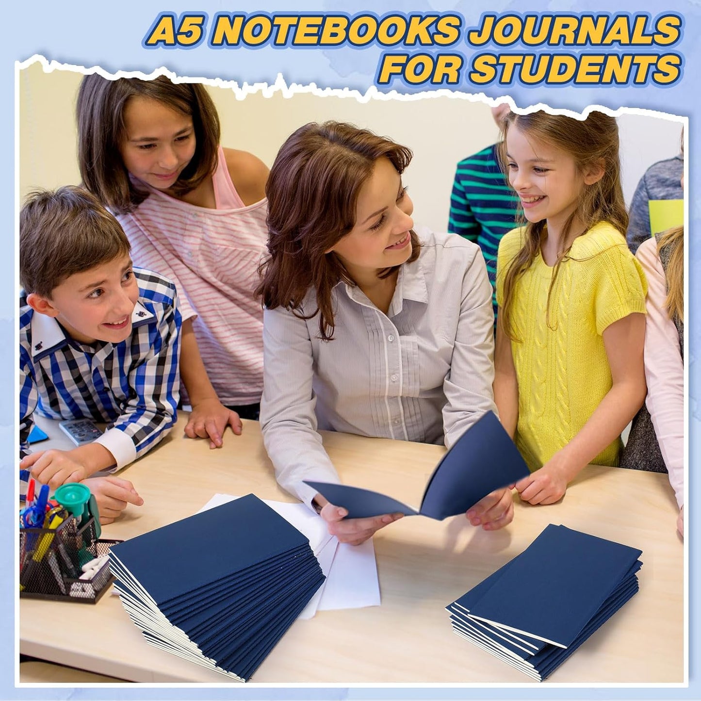 Sepamoon 150 Pack Kraft Notebook Journals 5.82 Inch x 4.13 Inch A6 Journal Softcover Notebooks Bulk for Kids Student Writing Sketch Travel Office Notepad with 48 Pages 24 Sheets, Lined (Blue)