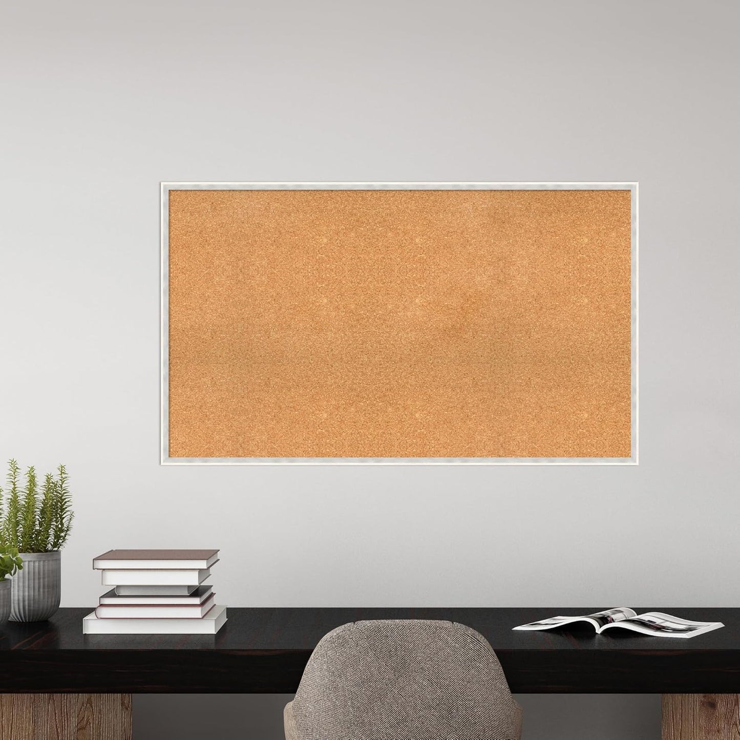 Amanti Art Natural Cork Board for Wall, 29x49 Vision Board with White Frame, Oversize Corkboard Office Decor for Home Organization, Modern Corkboard Pinboard to Display Items for Home Organization in