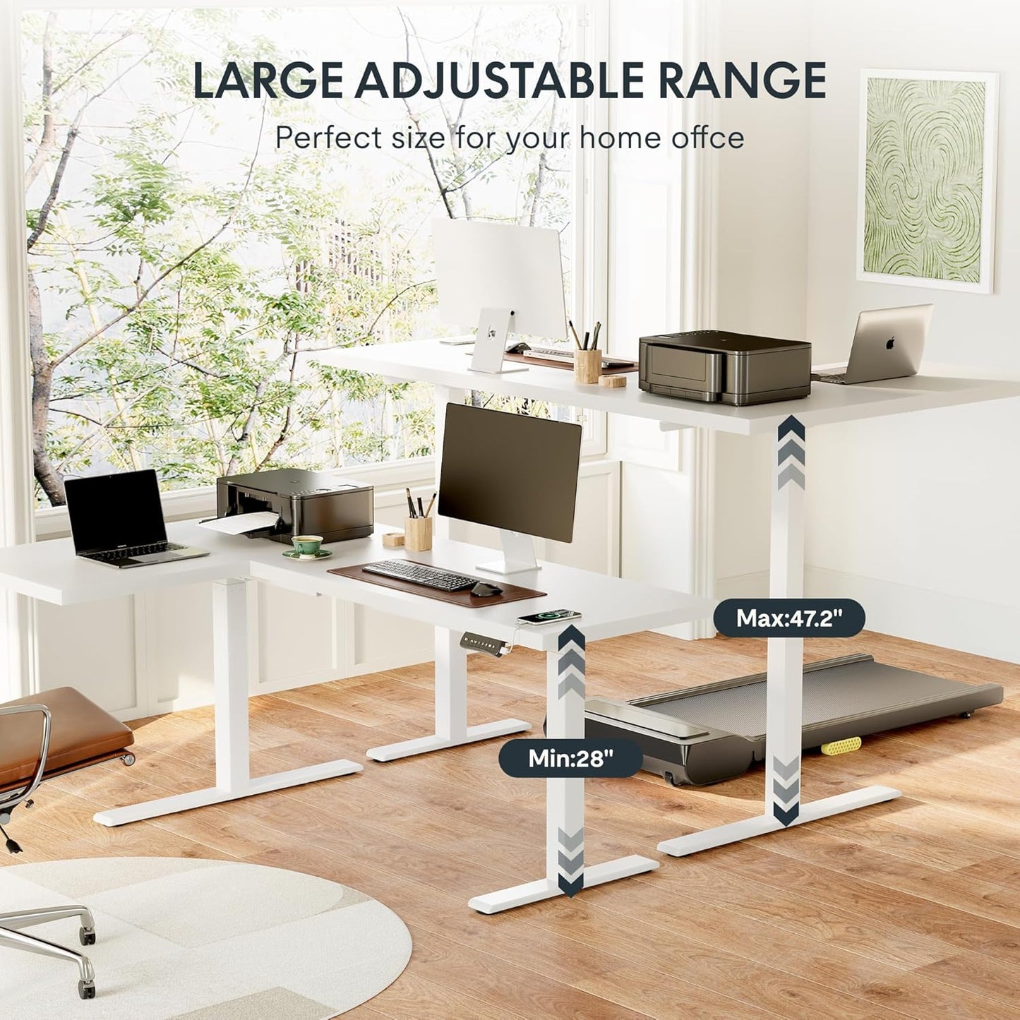 SANODESK 71-Inch Large Dual Motor L-Shaped Electric Height Adjustable Standing Desk - Reversible Panel - White Top/White Frame - Ideal for Gaming, Home Office or Computer Workstation