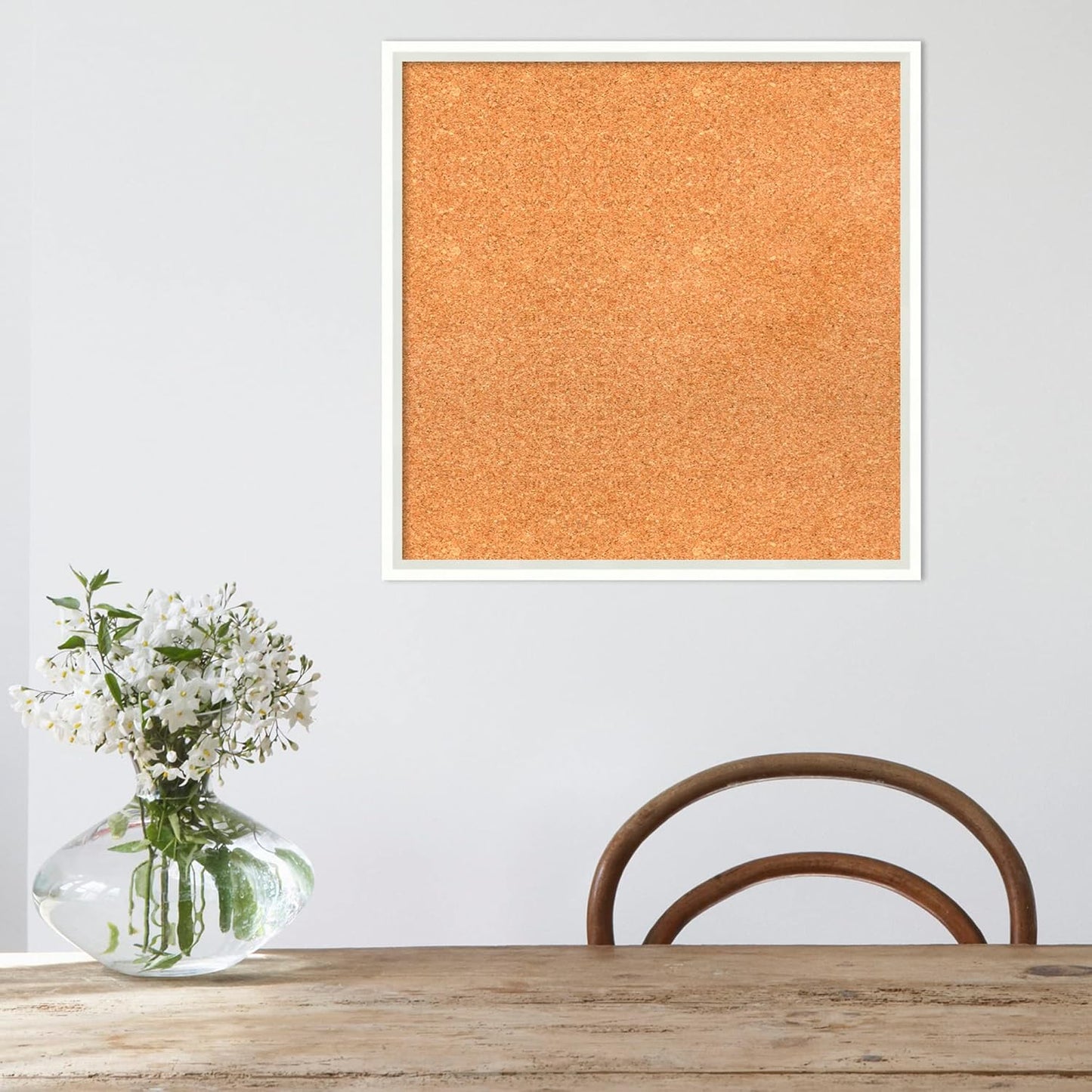Amanti Art Natural Cork Board for Wall, 21x21 Vision Board with White Frame, Medium Corkboard Office Decor for Home Organization, Modern Corkboard Pinboard to Display Items for Home Organization in