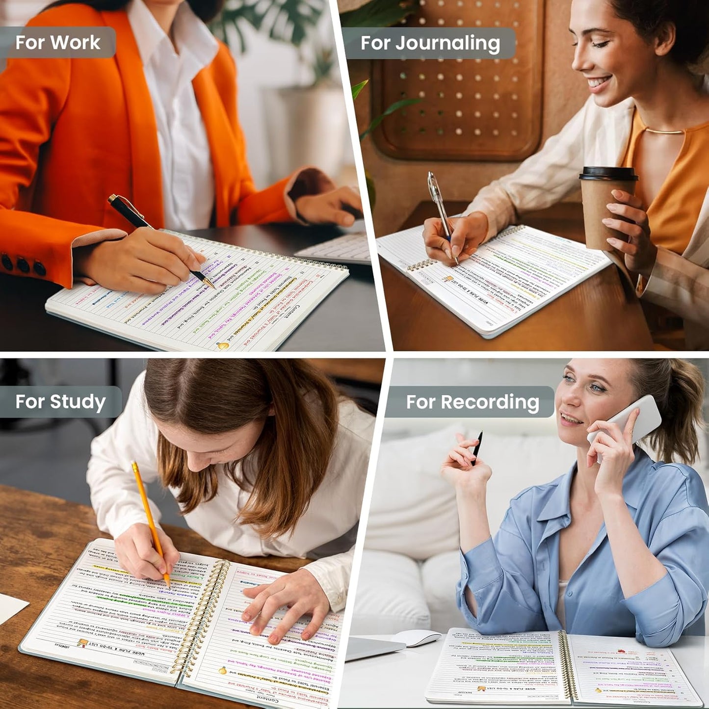 Taja Spiral Lined Notebook, 8.5"x11" Notebooks for Work, Large A4 Journal for Women & Men, College Ruled Journaling Notebook for Writing, Plastic Cover Spiral Journal, Airy Blue