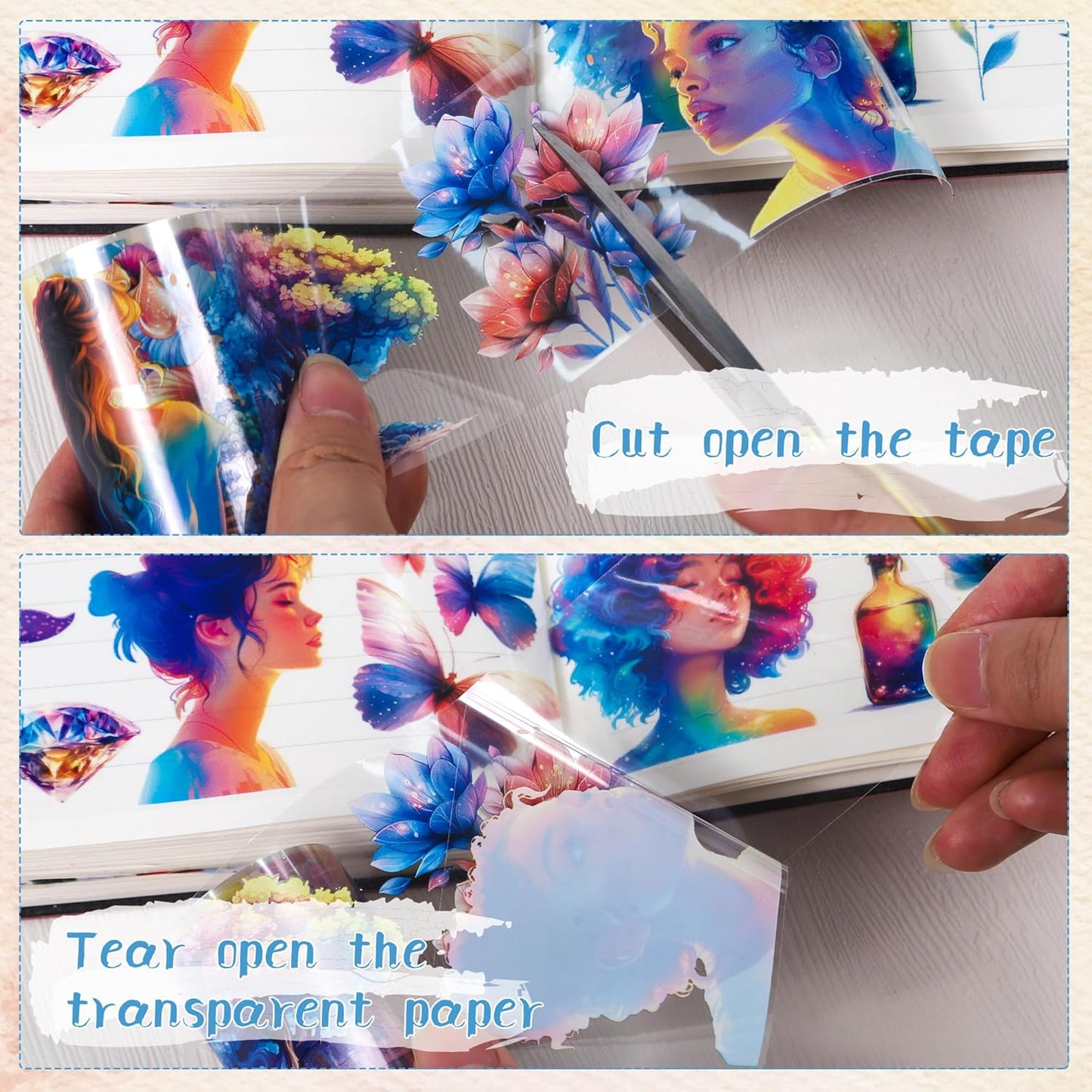 PET Tape for Journal Scrapbooking - Coloful Characters Flower Journal PET Tape Scrapbook Supplies, Scrapbook Notebook Bottle Crafts Décor