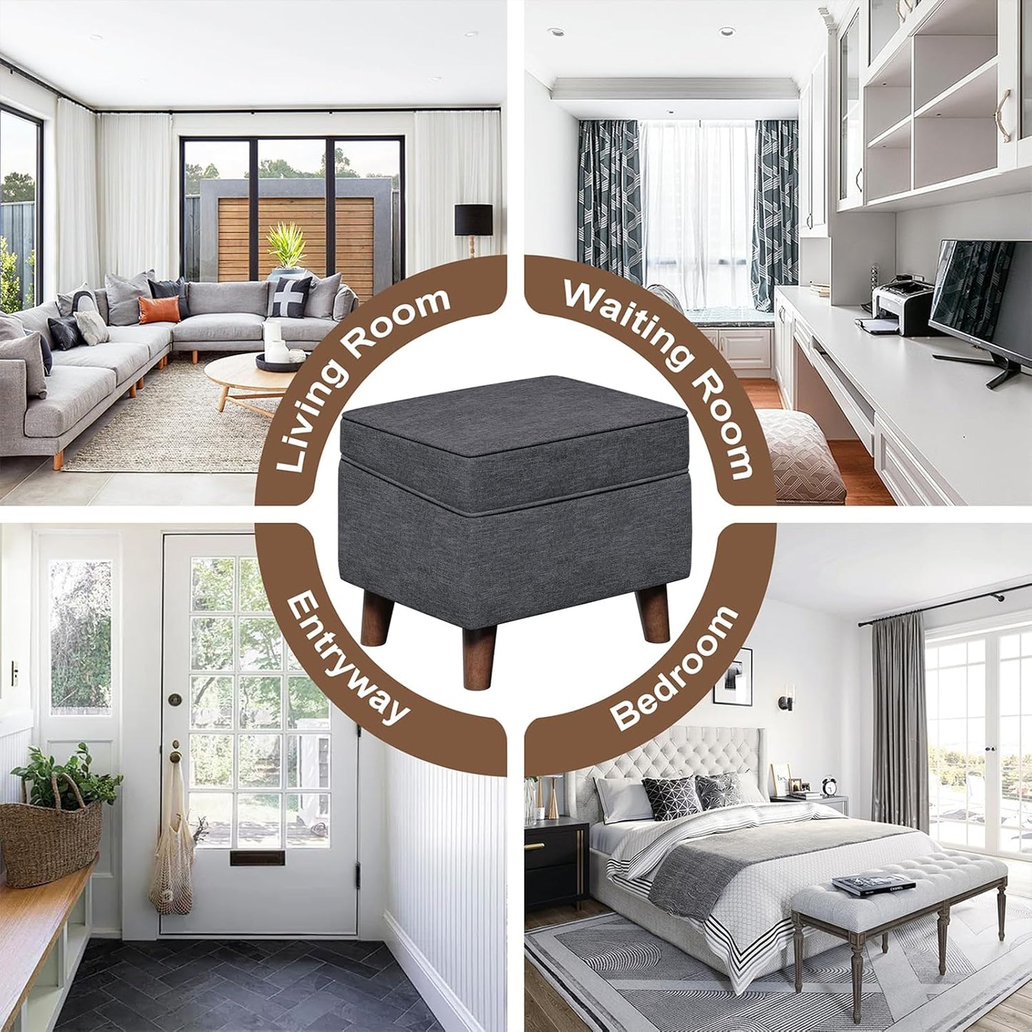 Storage Ottoman with Adjustable Cover, Soft Step Stool, Footrest and Seat, Ottoman Foot Rest for Living Room, Bedroom, Dorm, Light Gray