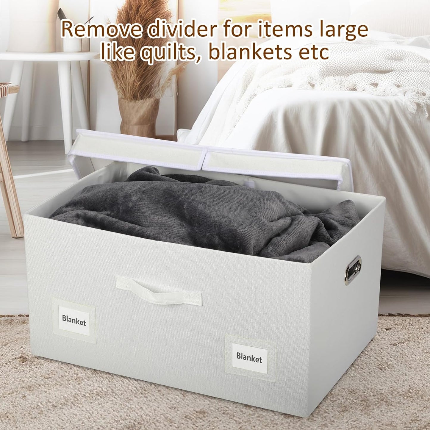 75 Quarts Extra Large Decorative Storage Bins with Lids, 3 Packs White Collapsible Storage Bins with Lids, Stackable Storage Bins Decorative Box Storage With Lid Extra Large