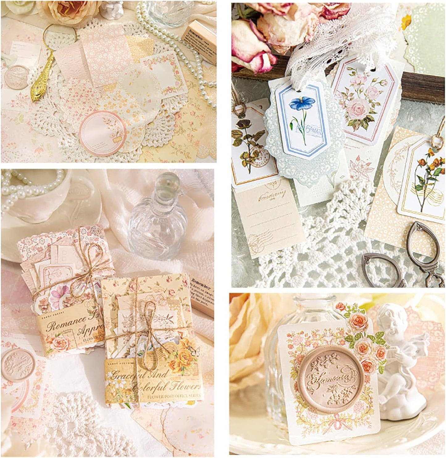 Doraking 100pcs Vintage Floral Scrapbook Paper Journaling Stickers Assorted Set, Material Paper Memo Junk Journal Supplies for Bullet Journaling Retro Crafts Planner Collage Card Album