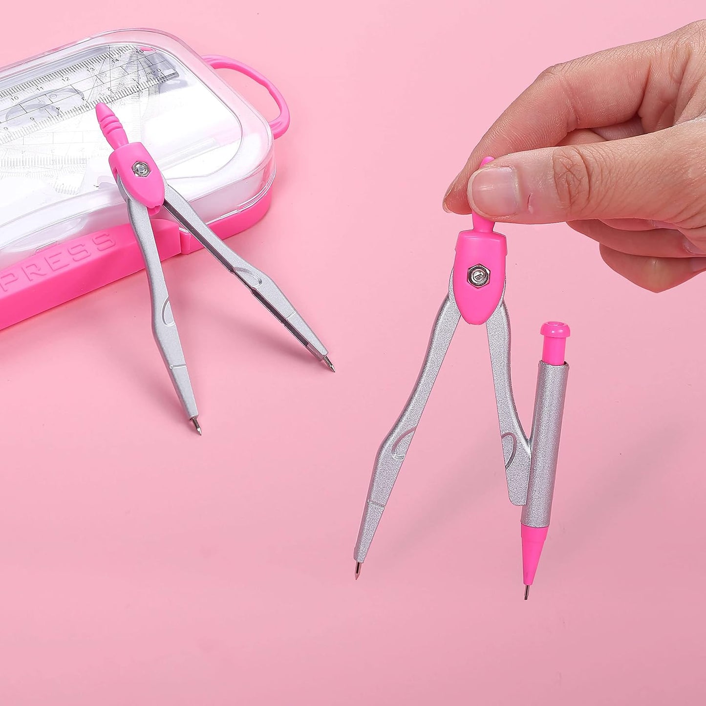 Lifreer Geometry Set,10 Pcs Protractor and Compass Set, Math and Ruler Set for Students, Class Supplies, and School - Essential Compass Geometry Tools for Precision and Quality (RED)