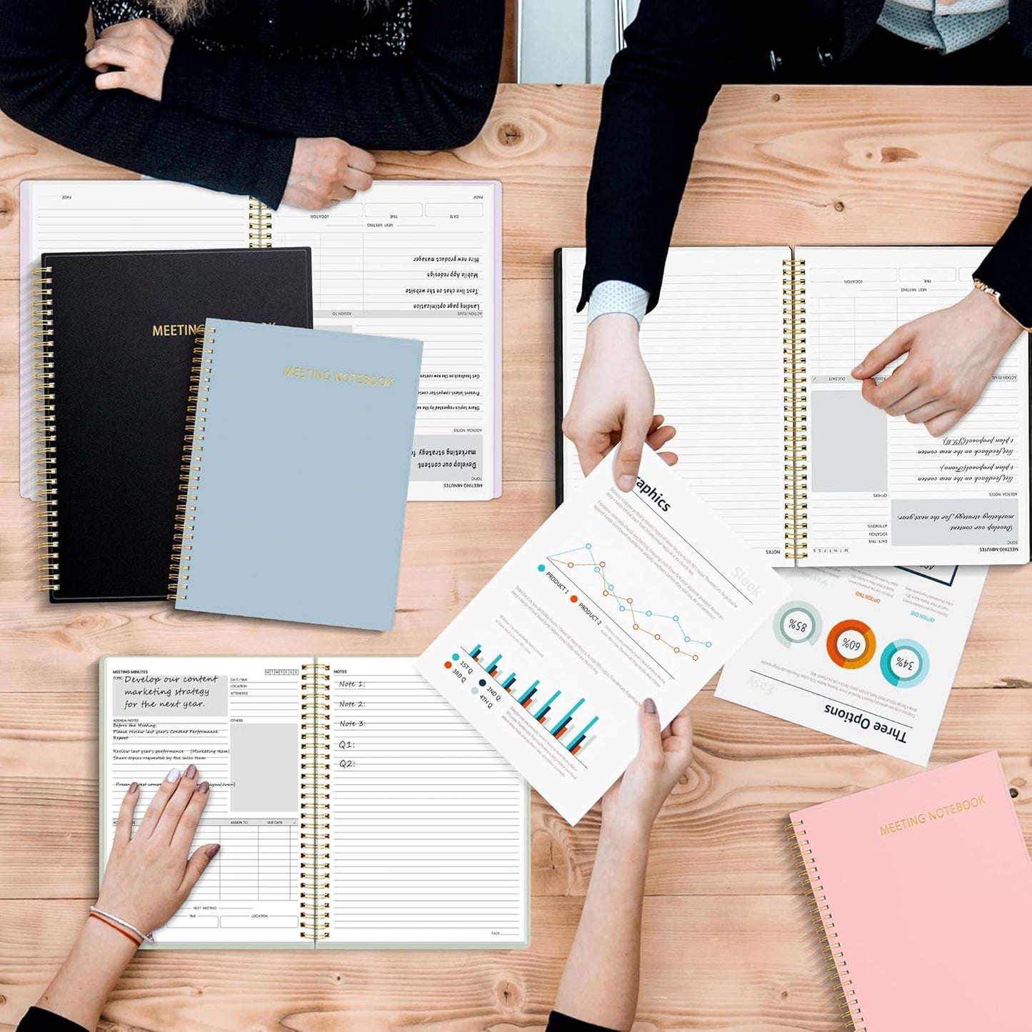 SUNEE Half Meeting Half Note - 7.5"x10" Professional Notebooks for Work - 160 Pages, B5 Size Project Planner, Spiral Meeting Agenda/Minutes Organizer for Women Men, Note Taking, Office & Business