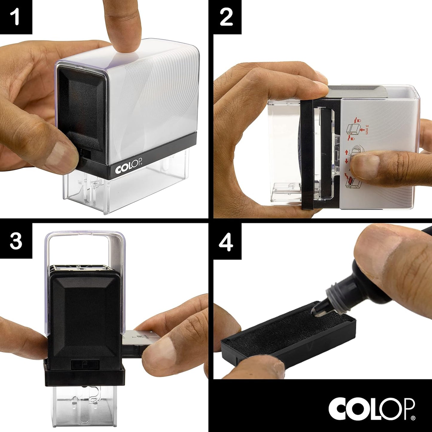 COLOP Large Size Self Inking Custom Text Stamp - Choose from Many Fonts & 15 Ink Colors