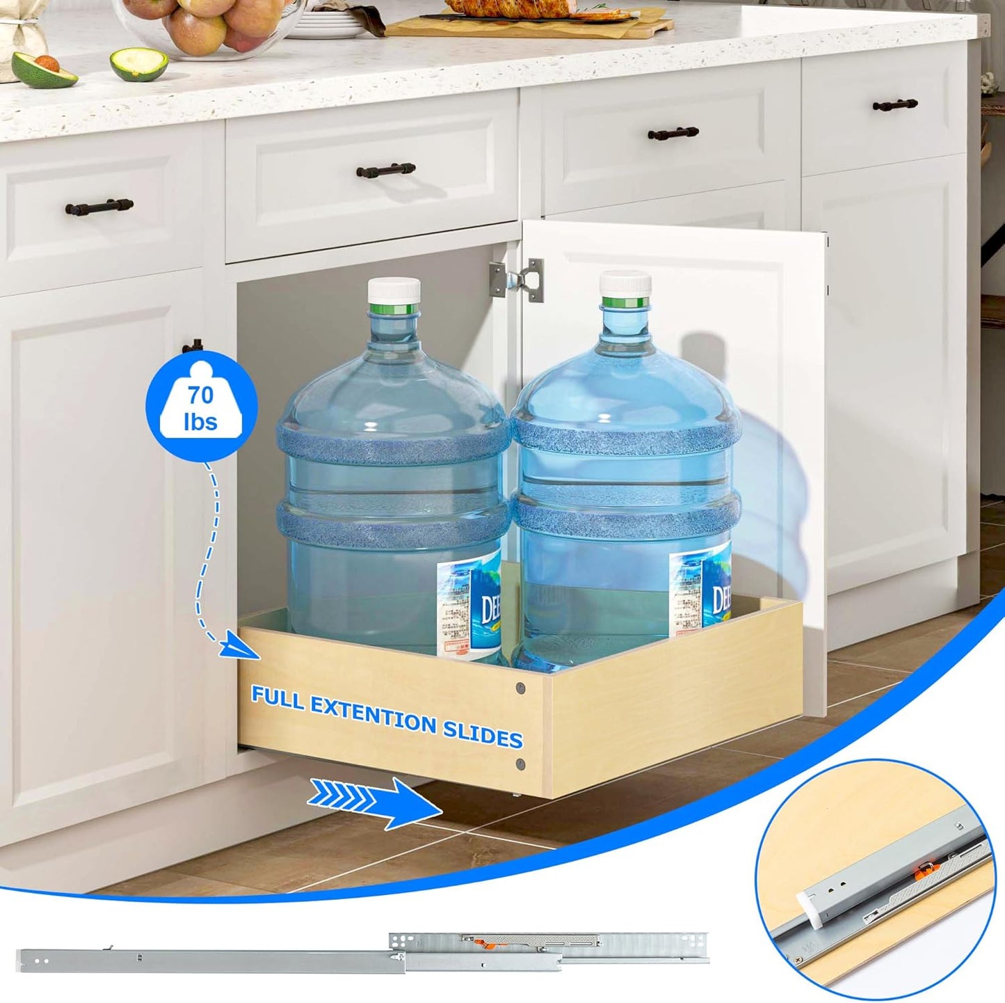 WelFurGeer Soft Close Pull Out Drawers for Cabinets, 32" W x 22" D Pull Out Cabinet Organizer, Smooth Slide-Out Shelves for Kitchen Cabinets, Durable Pullout Drawers for Home & Kitchen Organization