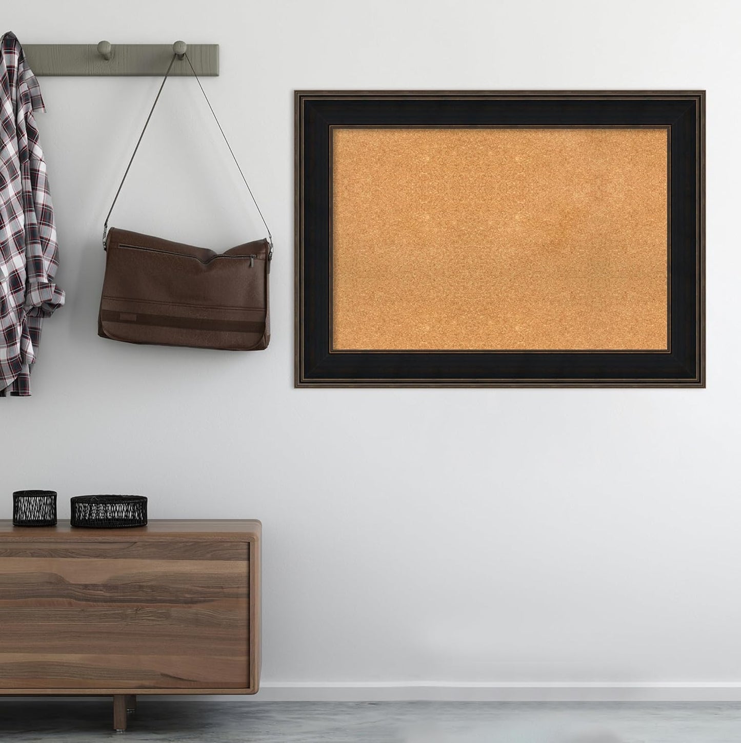 Amanti Art Natural Cork Board for Wall, 32x44 Vision Board with Brown Wood Frame, Large Corkboard Office Decor for Home Organization, Casual Corkboard Pinboard to display items for home organization