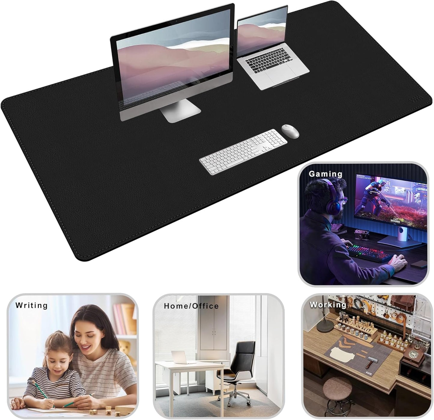 Vyaaa Leather Desk Mat, 59“ x 27.6” PU Leather Desk Pad Protector, Waterproof Extra Large Desk Mat, Large Mouse Pad,Desk Mats on top of Desks for Home or Office (Black)