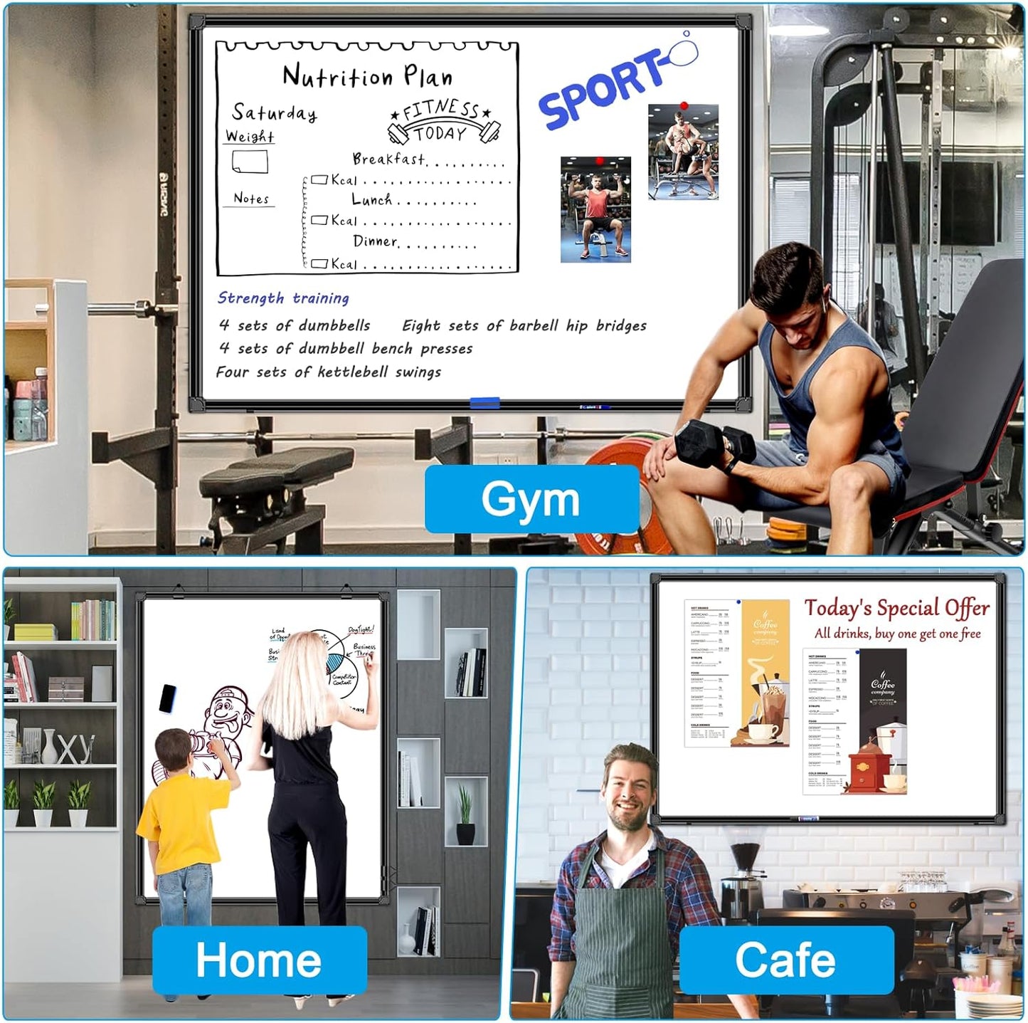 H-Qprobd 48"x30" Magnetic White Board Dry Erase Wall Mount Whiteboard - Office Home Classrooms White Board Hanging Writing Board with Black Aluminum Frame