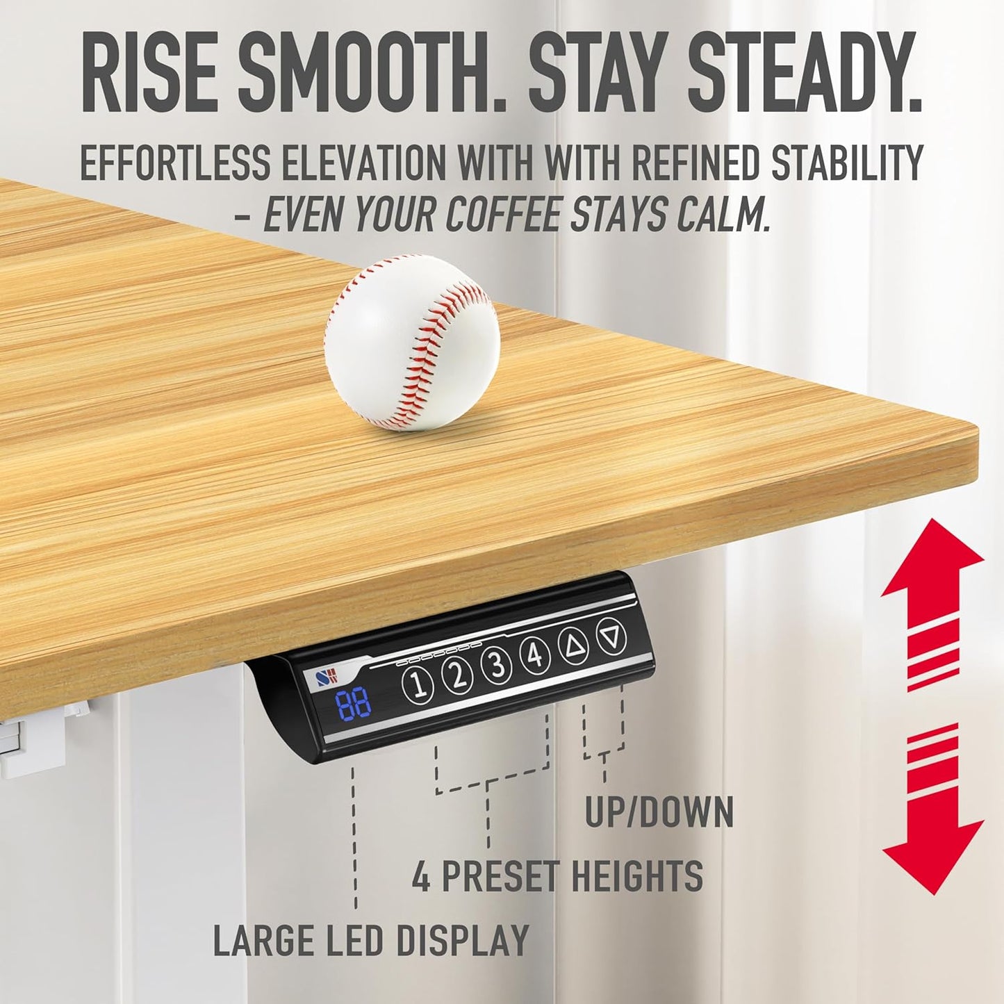 SHW 40-Inch Electric Height Adjustable Standing Desk with Drawer, Memory Preset and Cable Management Tray, Oak
