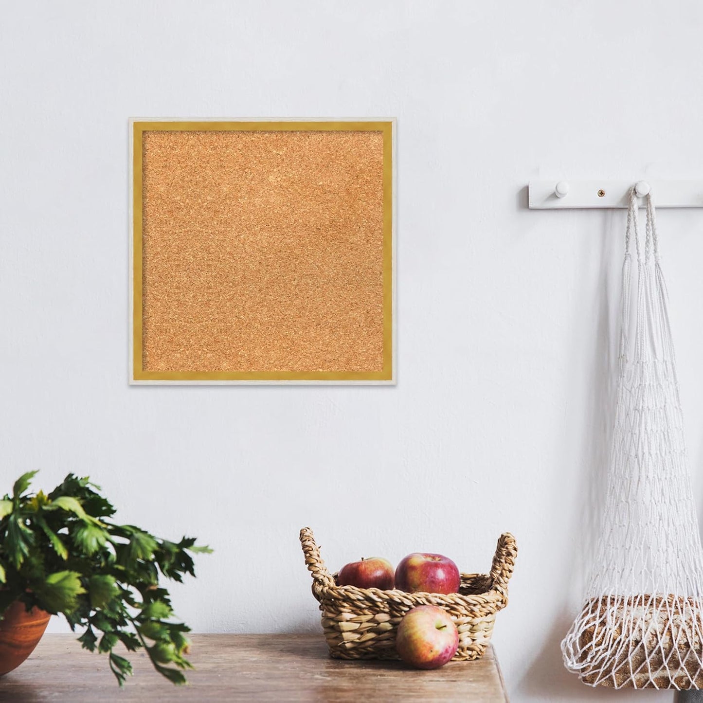 Amanti Art Natural Cork Board for Wall, 15x15 Vision Board with White Frame, Small Corkboard Office Decor for Home Organization, Modern Corkboard Pinboard to Display Items for Home Organization in