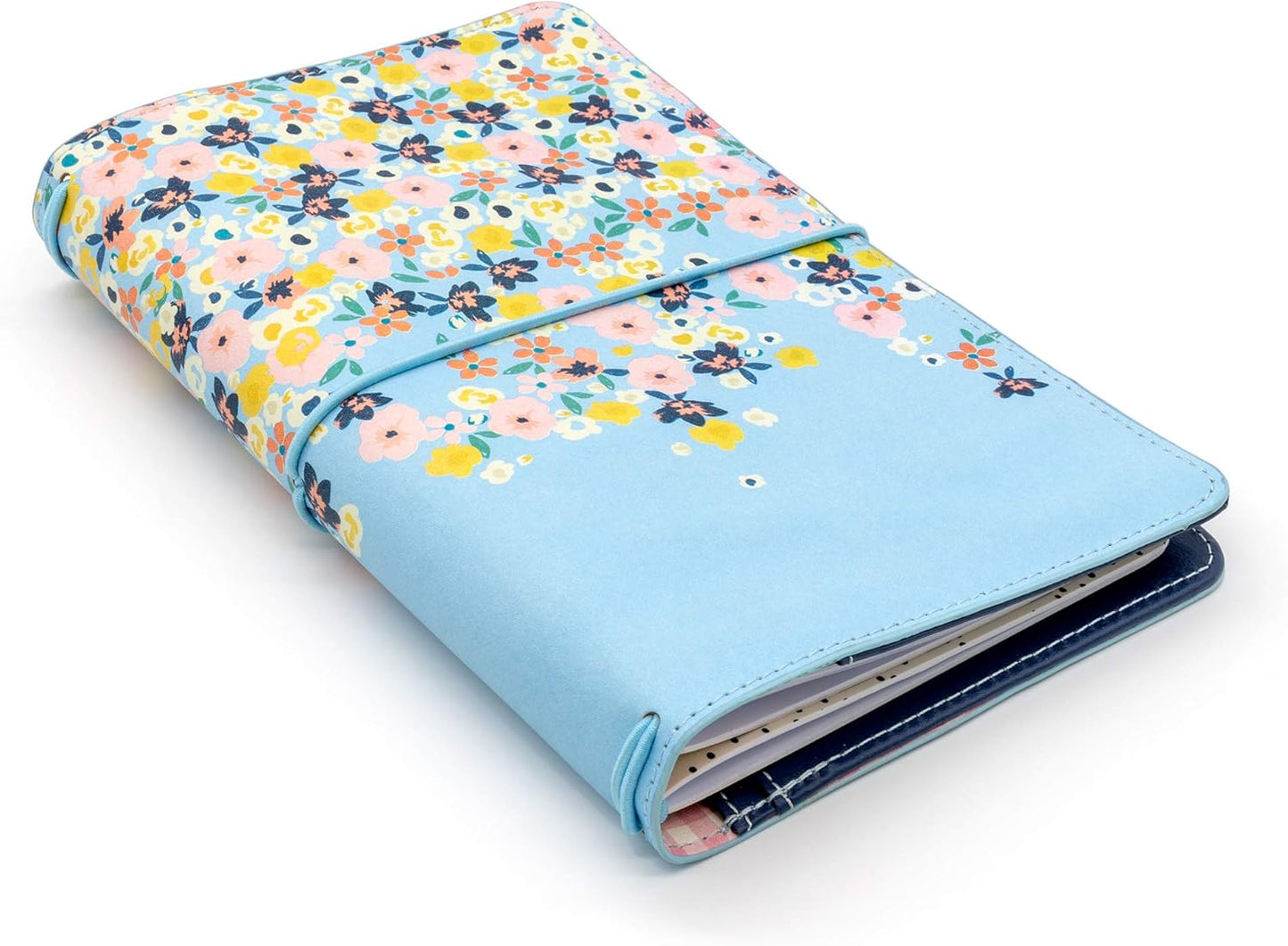 Pukka Pad, Carpe Diem Refillable Traveler’s Notebook Cover – Faux Leather Portfolio with Blank and Lined Notepads – Includes 6 Pockets, Pen Loop, and Elastic Closure – 8.5 x 5.5 Inches, Ditsy Floral