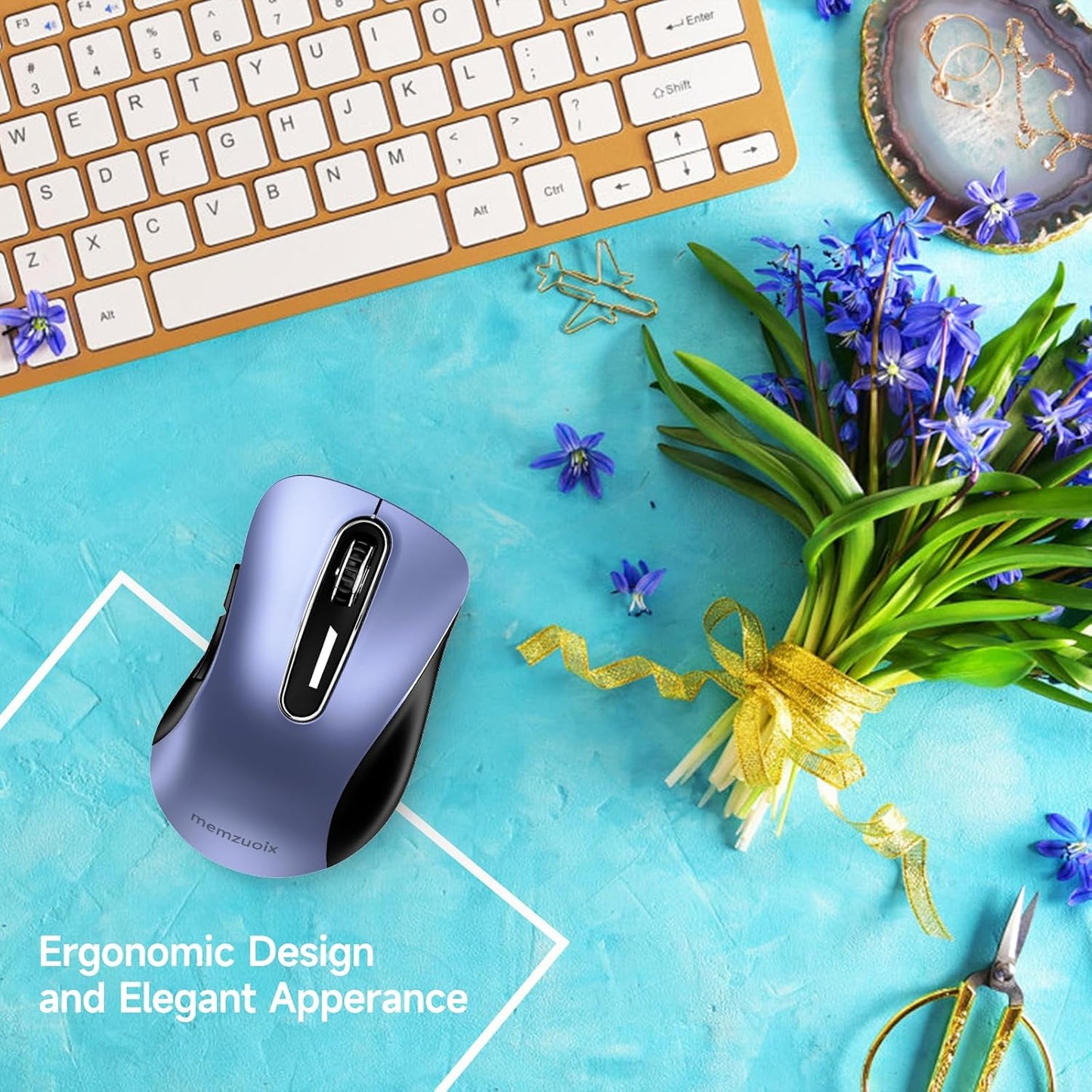 memzuoix 2.4G Wireless Mouse, 1400 DPI Mobile Optical Cordless Mouse with USB Receiver, Portable Computer Mice Wireless Mice for Laptop, PC, Desktop, MacBook, 5 Buttons (Navy Blue)