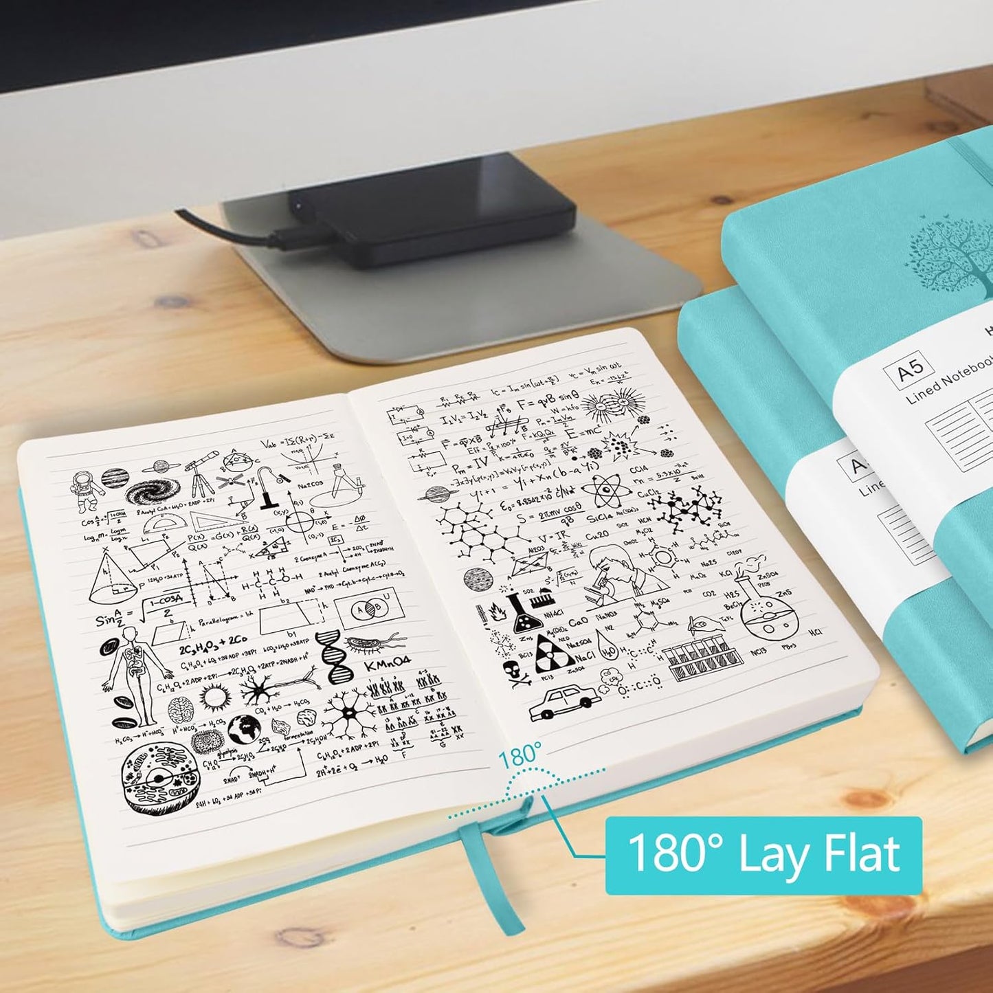 Journals for Writing, A5 Leather Ruled Notebook with 400 Pages, 100 Gms College Ruled Journal with Thick Paper, Hardcover with Inner Pocket & Pen Holder, Lake Green