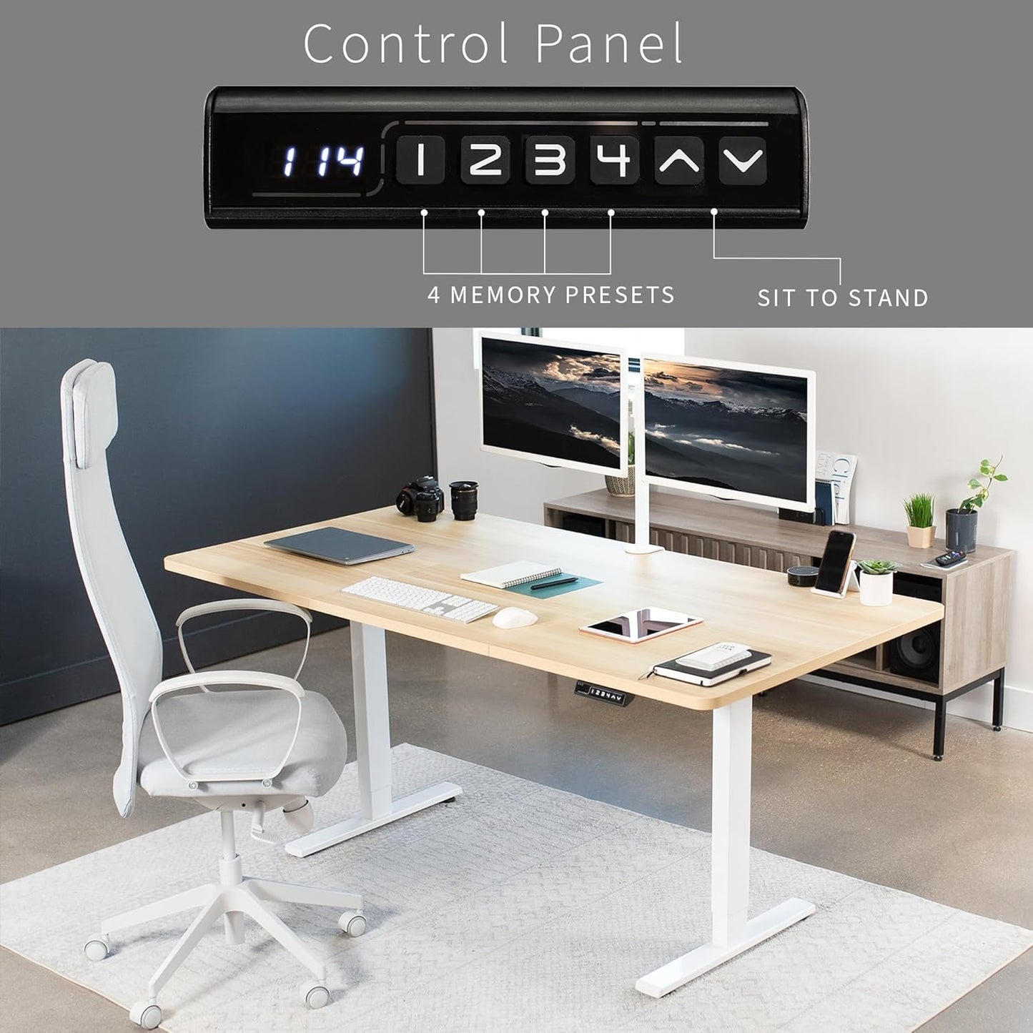 VIVO Electric 71 x 36 in Standing Desk, Memory Height Adjustment, 1B Series, Light Wood Top White Frame, DESK-KIT-1W7C-36